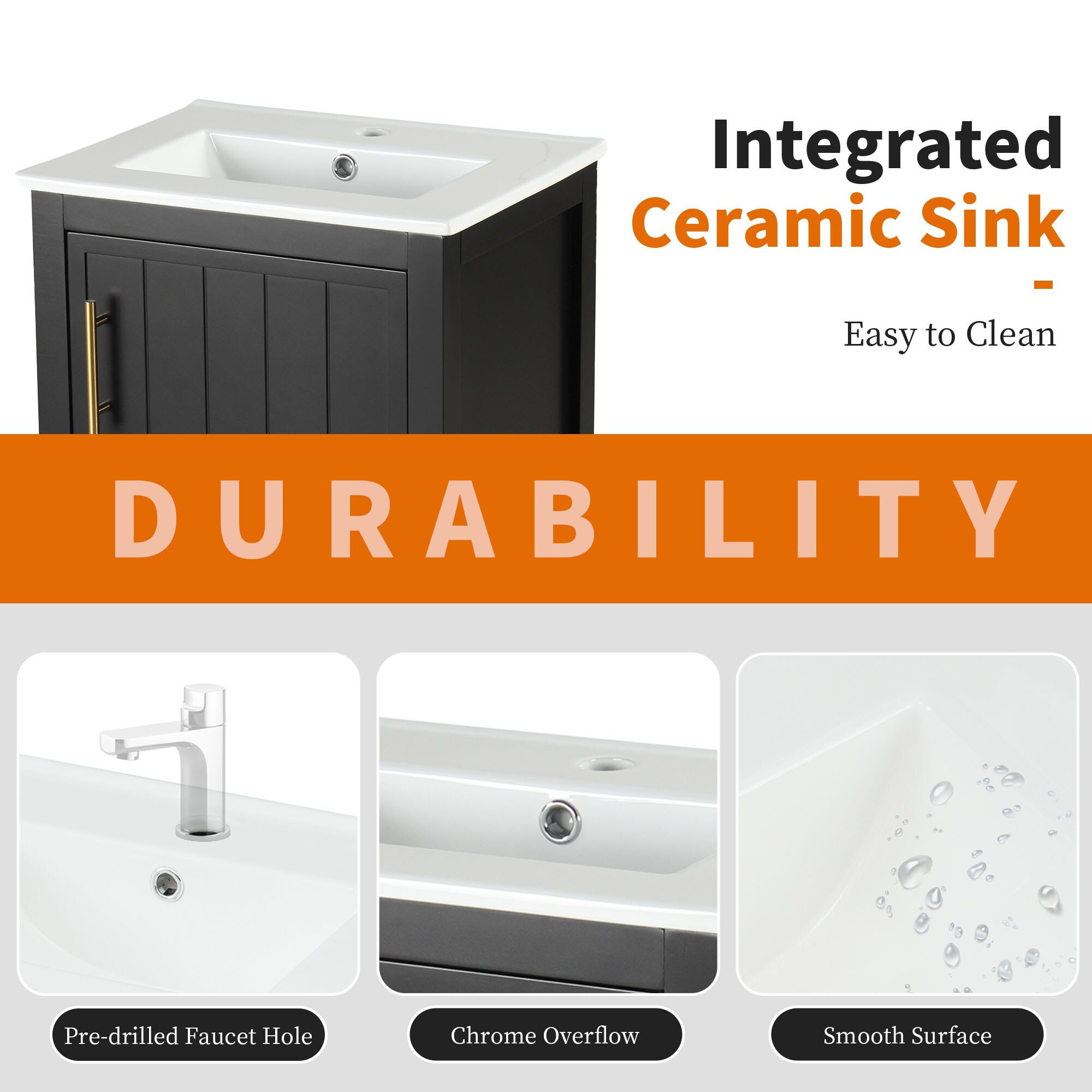 Wooakway 20-in Black Bathroom Vanity with Ceramic Sink Soft-Close Door ...