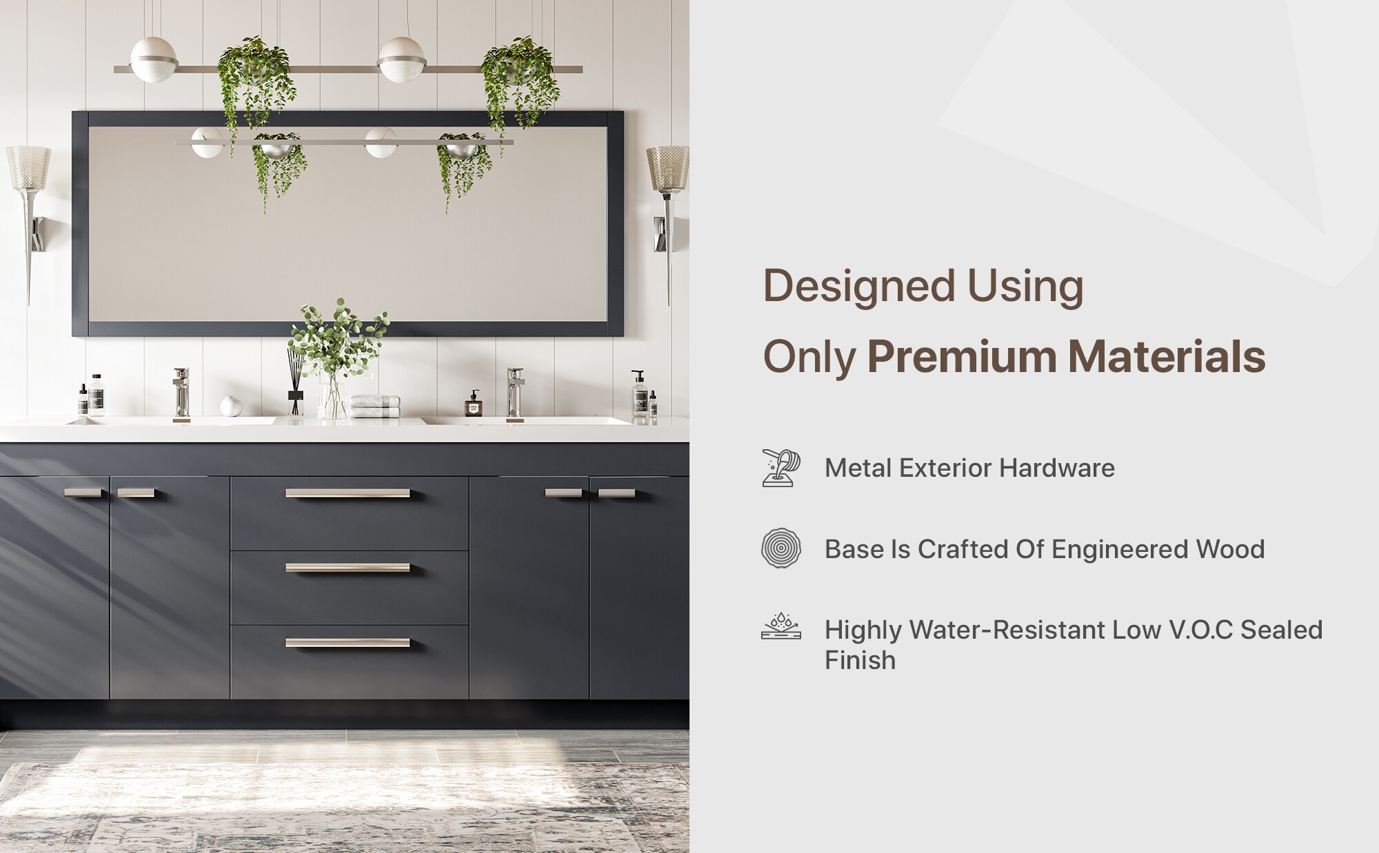 Eviva Lugano 84" Gray Modern Freestanding Double Sink Vanity with Acrylic Top