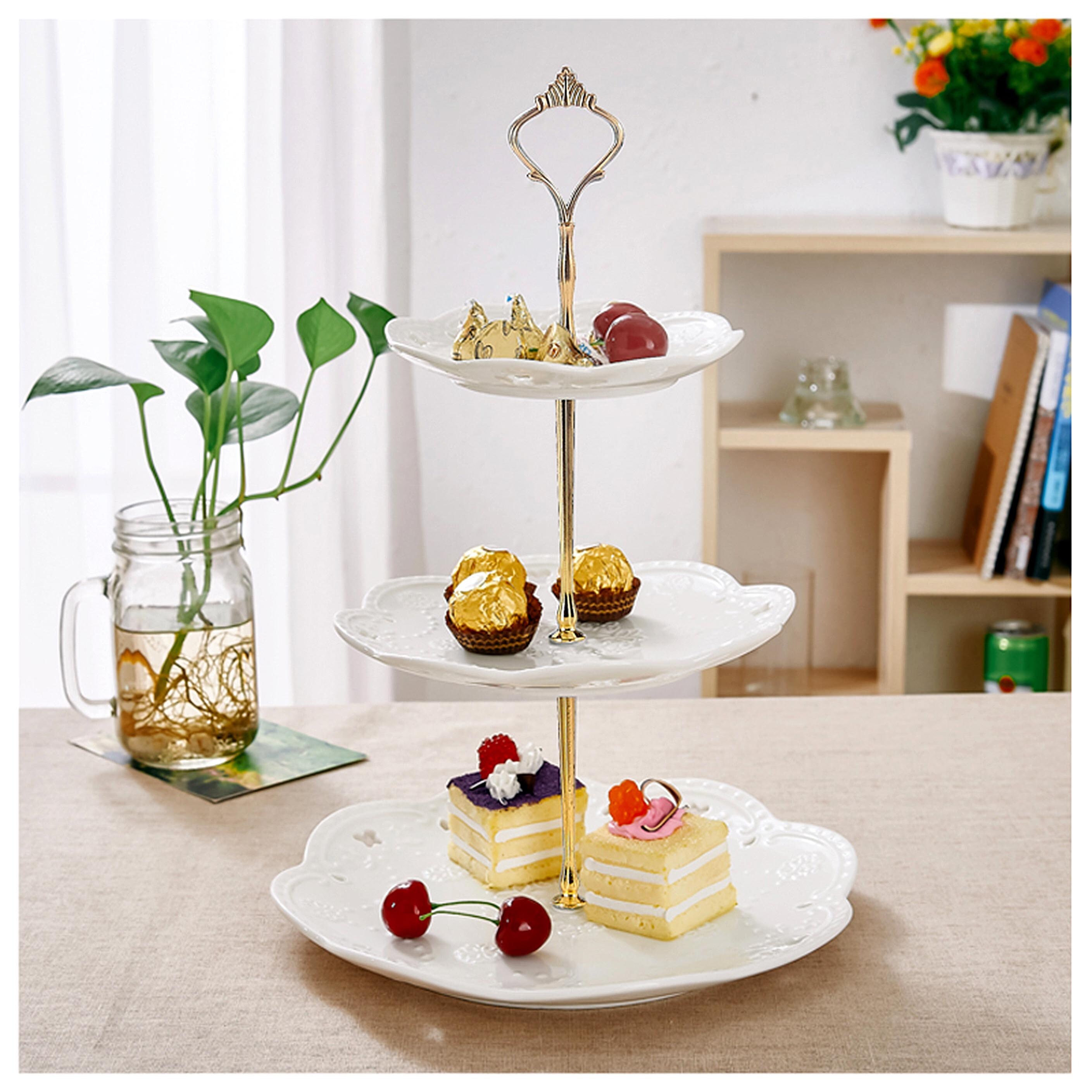 MALACASA 3-Tiered Cupcake Tower Stand Porcelain White Tiered