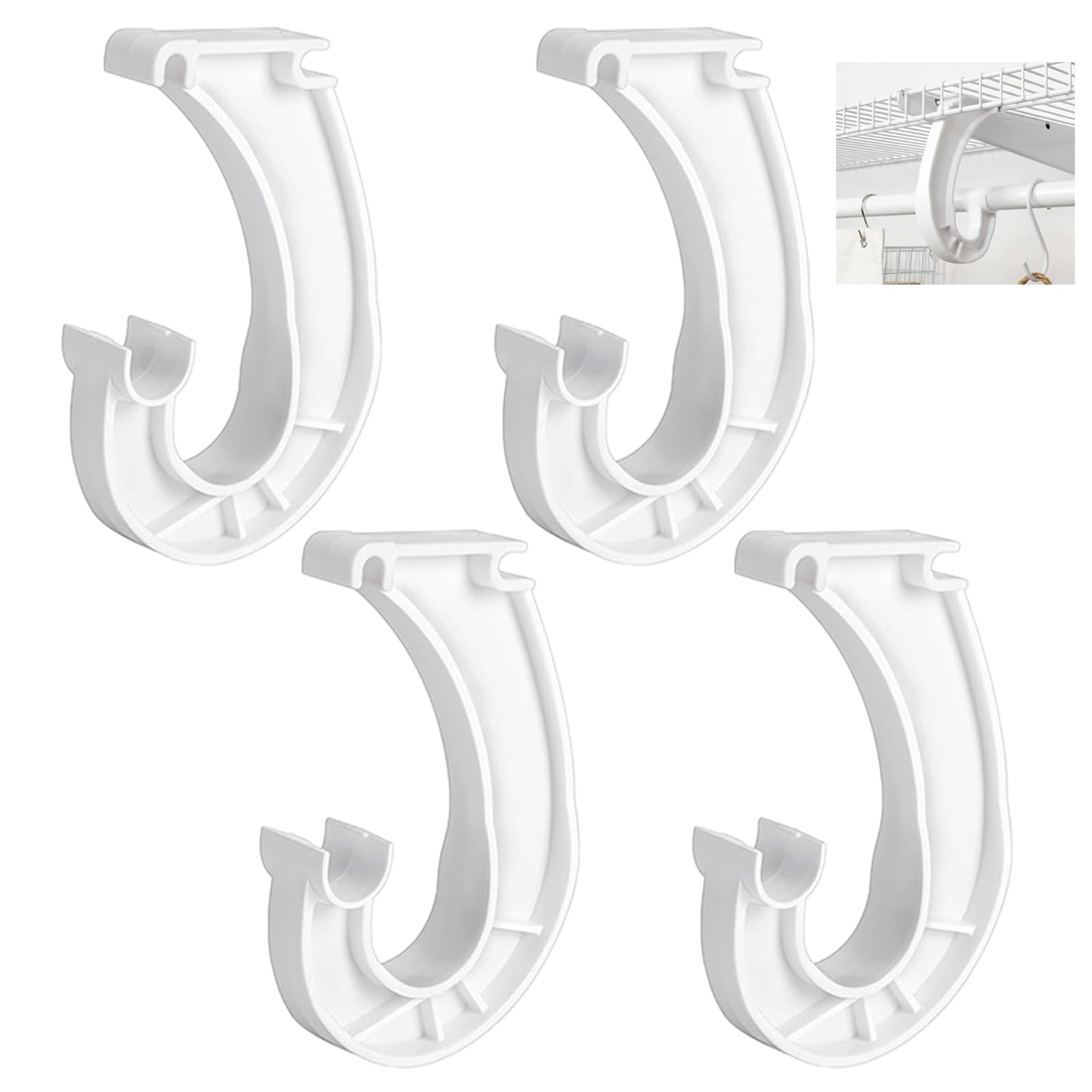 Phyfalip  4pc J Shaped Closet Rod Support Brackets for Hanging Clothes and Shelf Rods Durable Plastic Design durable home and garden accessory