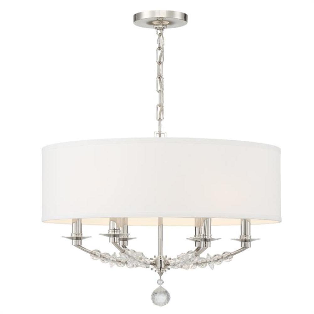Mirage Polished Nickel 6-Light Chandelier with Hand Cut Crystal and Silk Shade