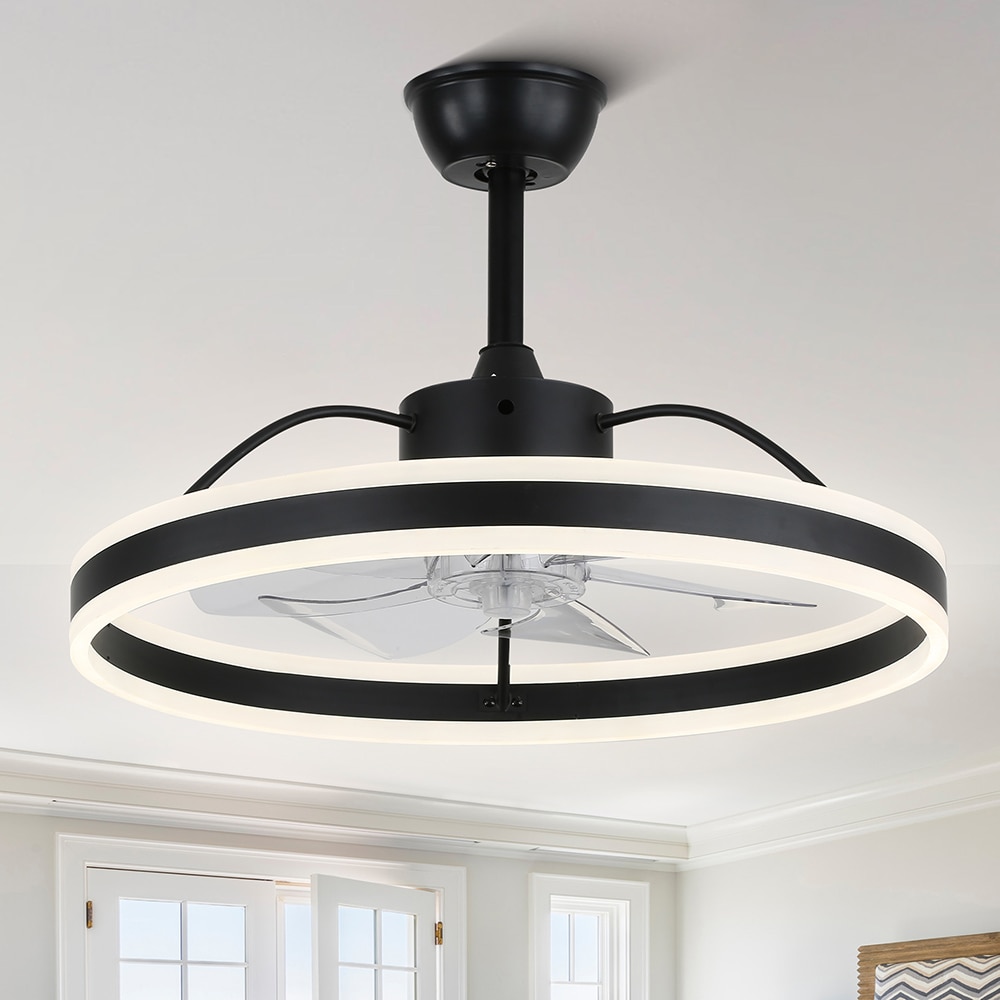 Oaks Decor Cotti 24-in Black with Brushed Blades Color-changing Integrated LED Indoor Smart Fandelier Ceiling Fan with Light and Remote (7-Blade) DC2402 Sansujyuku sansujyuku.com