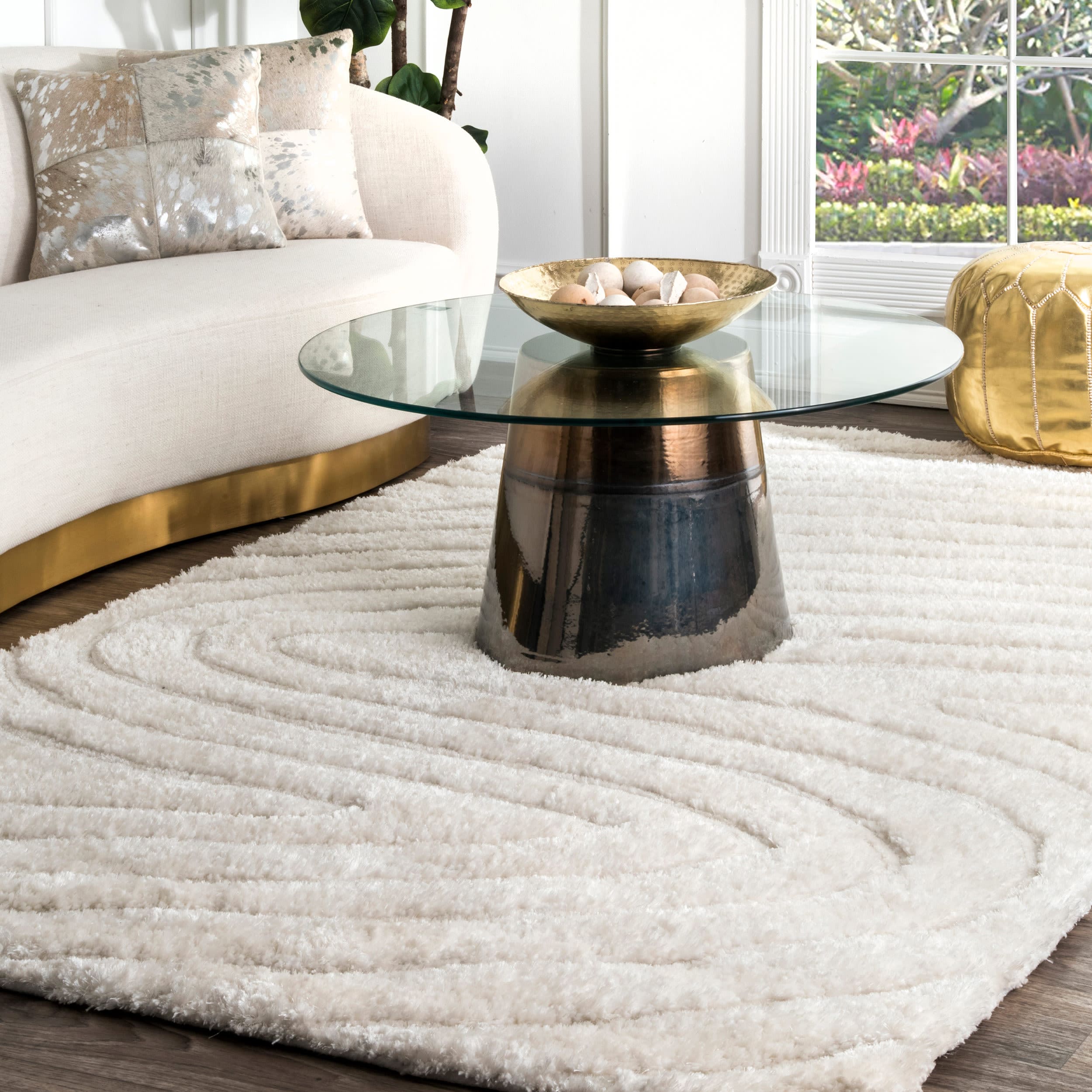 Isabel Swirl Off-White Tufted Shag Area Rug, 7'6" x 9'6"