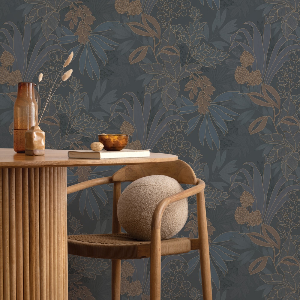 Twilight Floral Non-Pasted Grasscloth Wallpaper Roll
