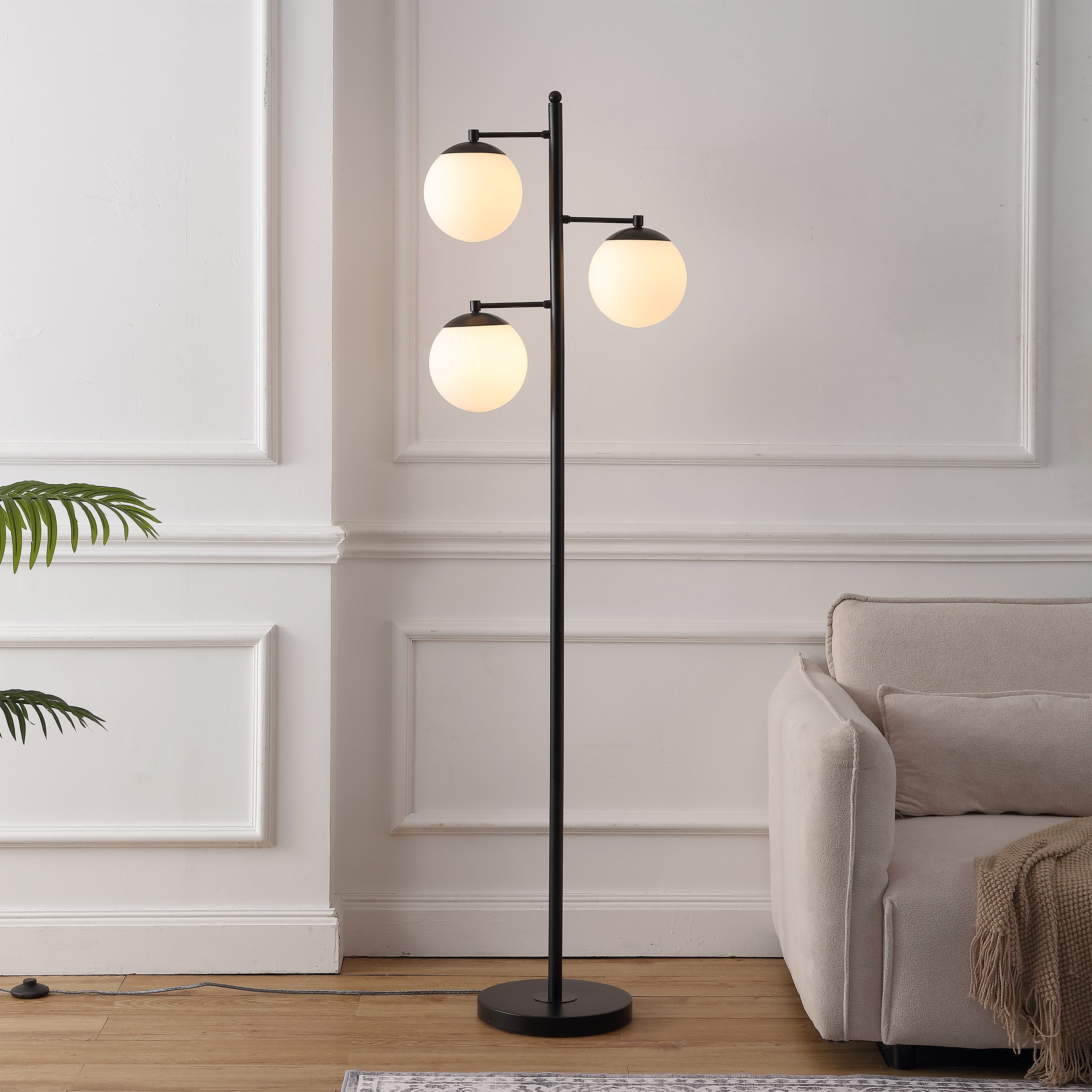JONATHAN Y - Ellie 66-in. 3-Light Mid-Century Modern Metal LED Floor Lamp with Triple Frosted Gl...