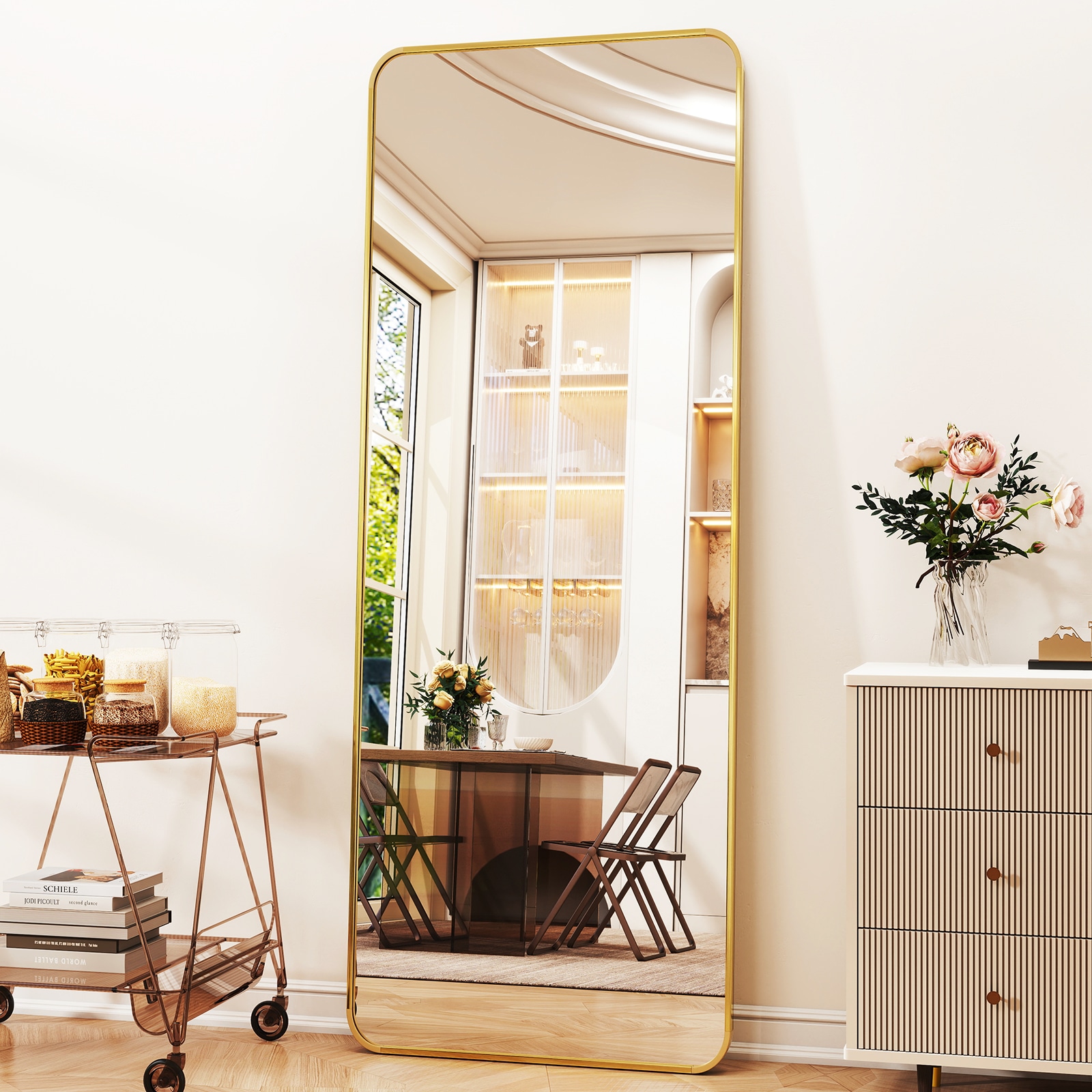 BEAUTYPEAK RE2060G 20-Inches W x 60.0-Inches H Rectangle Gold Framed Full Length Floor Mirror