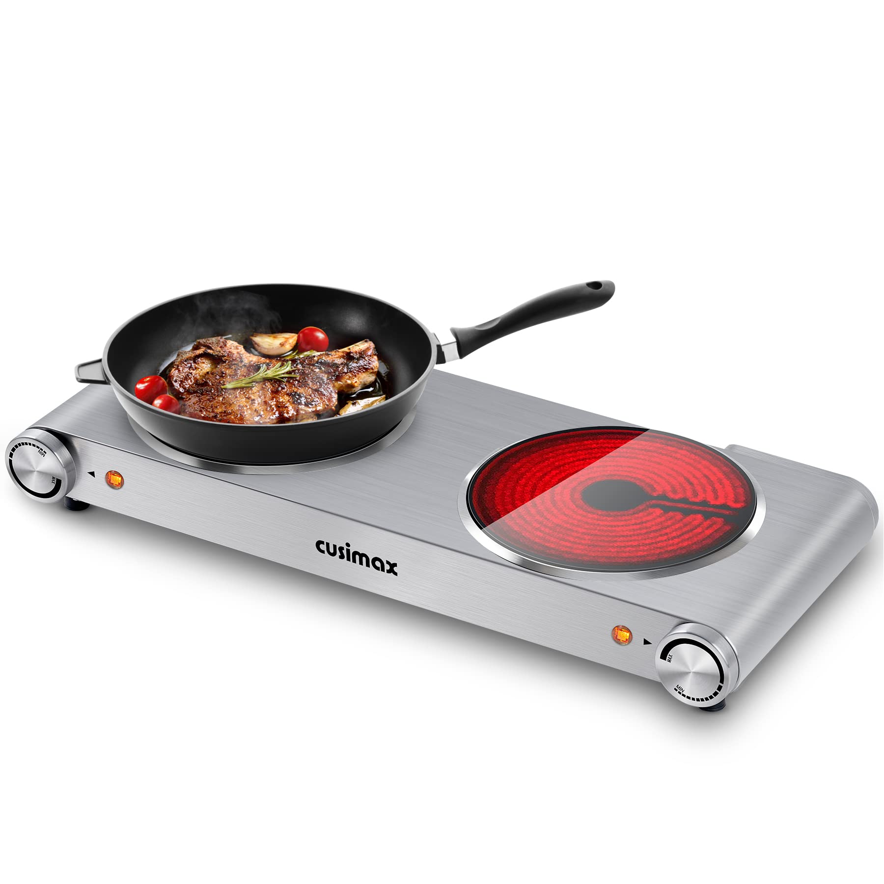 Cusimax 1800W Ceramic Hot Plate Cooktop,Electric Stove Double Burner with 2  Knob Comtrol