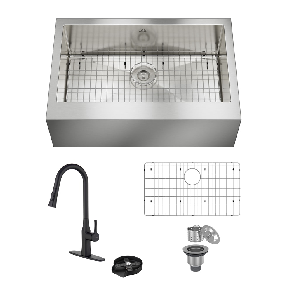 CASAINC KCSL0046-D0675M Farmhouse apron front 33-in x 22-in Stainless steel Single bowl 18 -Gauge Kitchen Sink All-in-One Kit