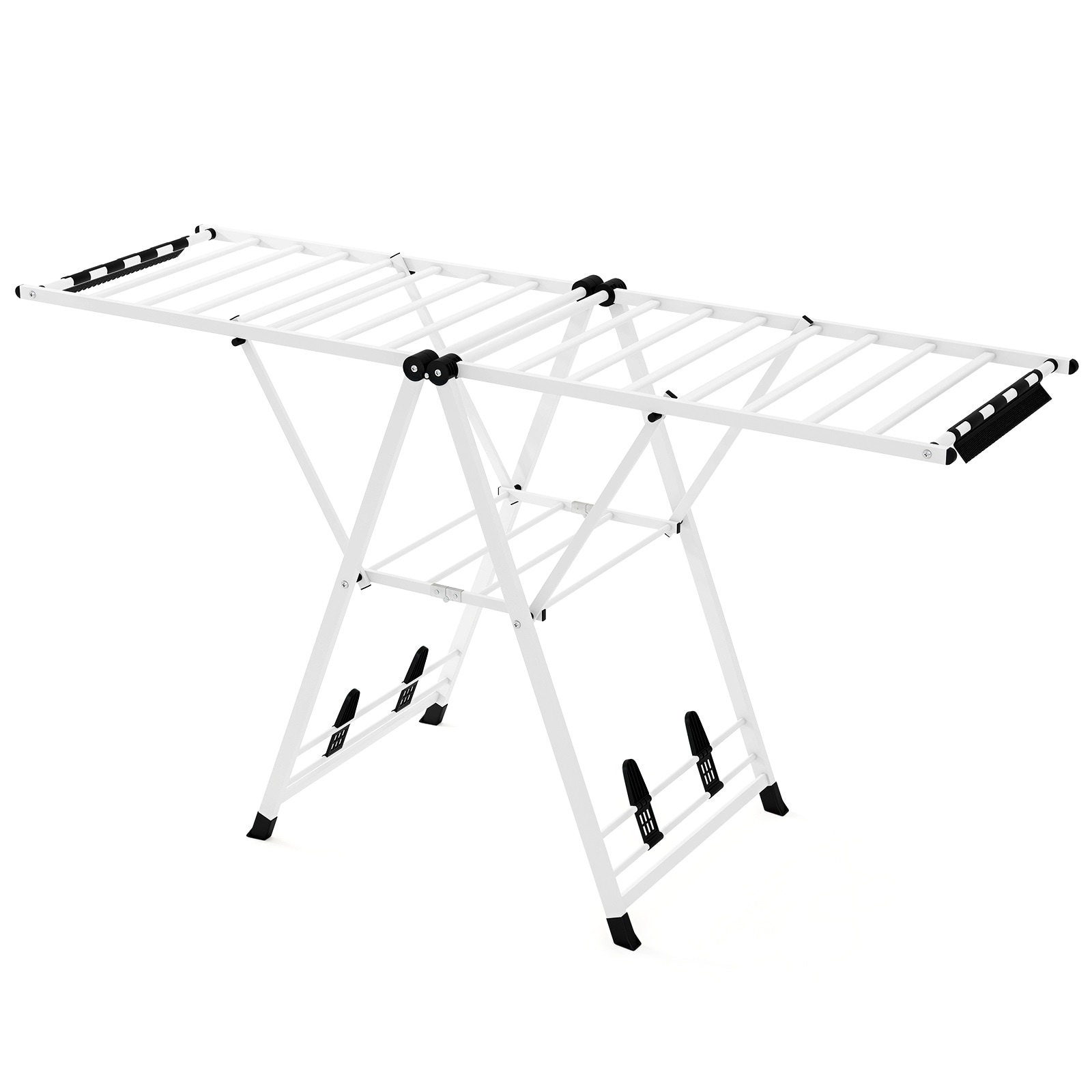 Slickblue Adjustable 2 Tier Clothes Drying Rack with 28 Sock Clips and 4 Shoe Racks (72 Inch) Metal for Apartment Balcony Patio (Beige/White) #D-CO-HW13301ZJ