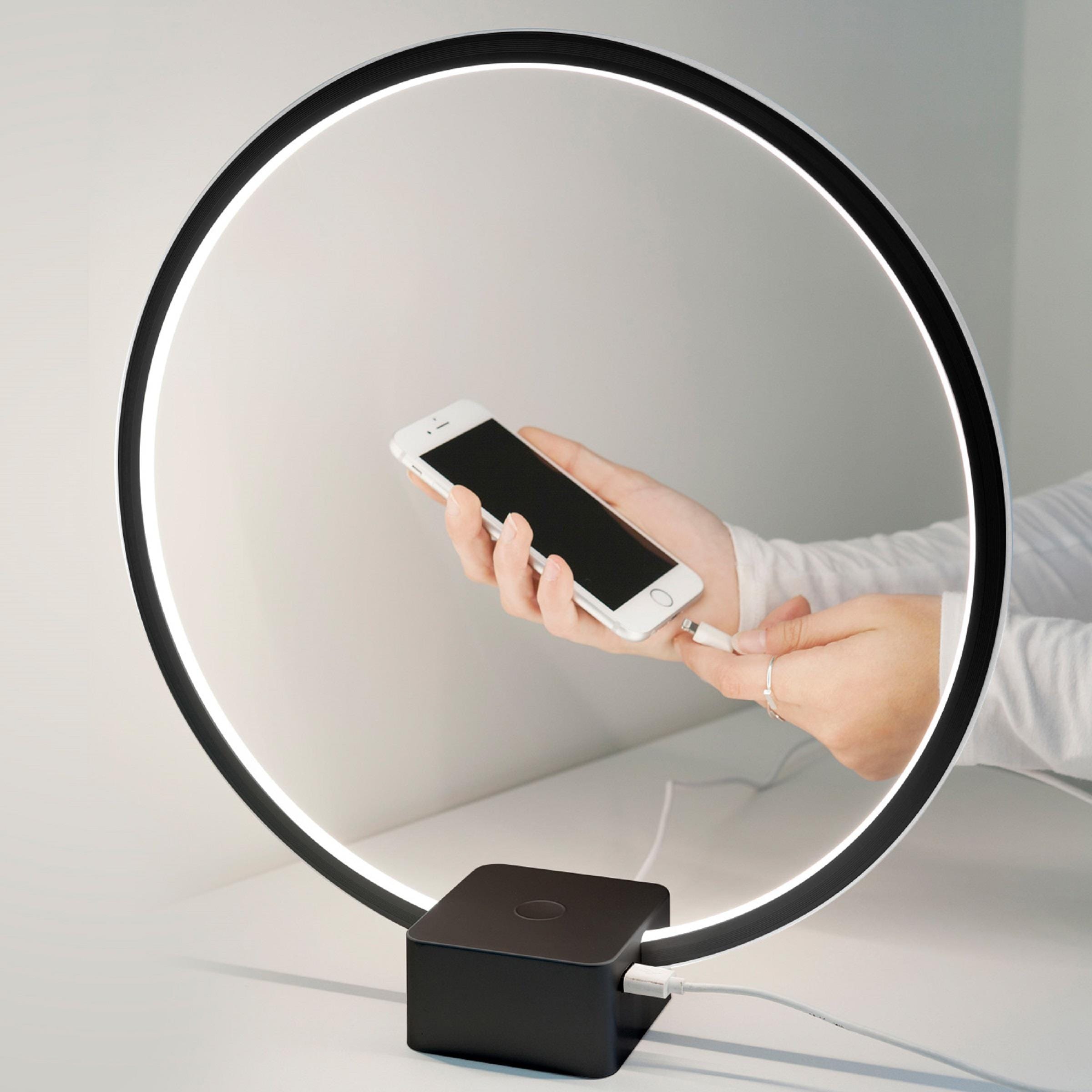 Brightech ZA-6B6V-2QVU 15-in Classic Black LED Touch Integrated Table Lamp with
