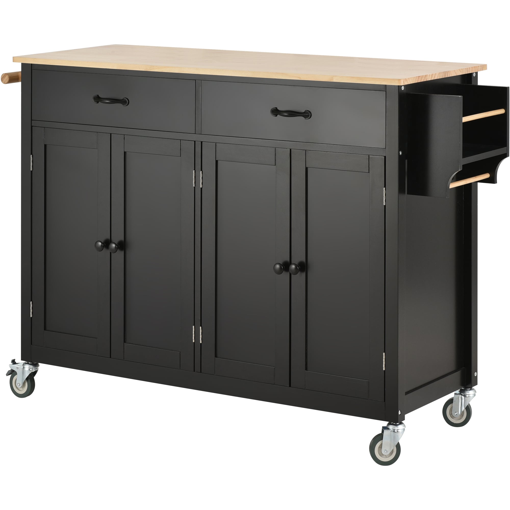 SINOFURN SYB260026BK Black MDF Base with Wood Wood Top Rolling Kitchen Cart ( 18.5-Inches x 54.33-Inches x 36.22-Inches )