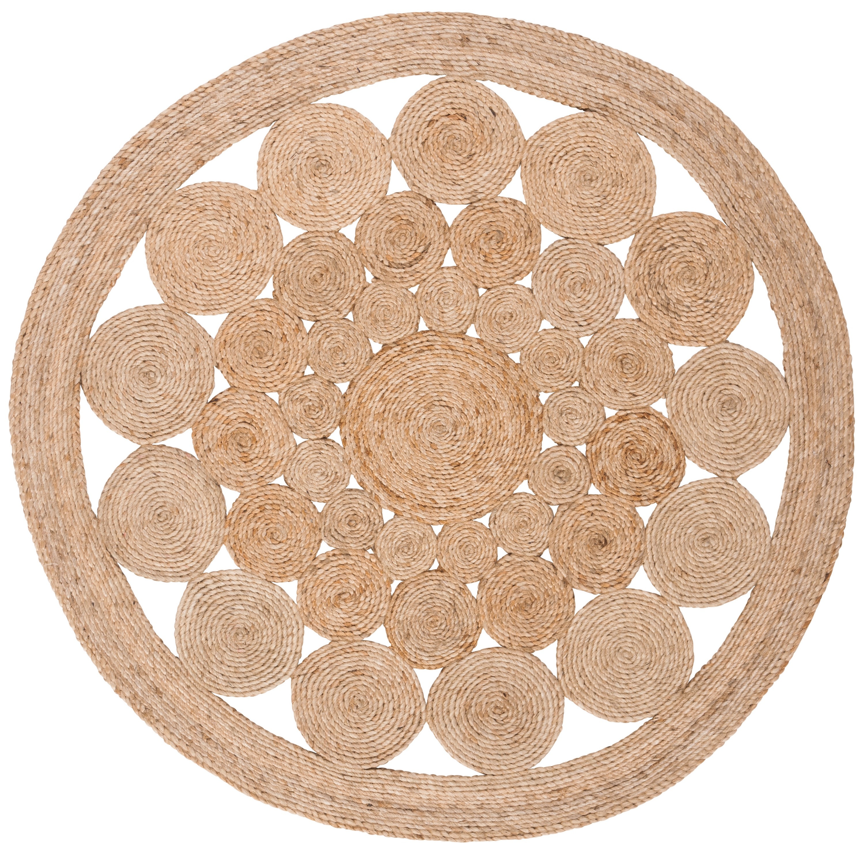 Handwoven Natural Jute 3' Round Non-Slip Area Rug