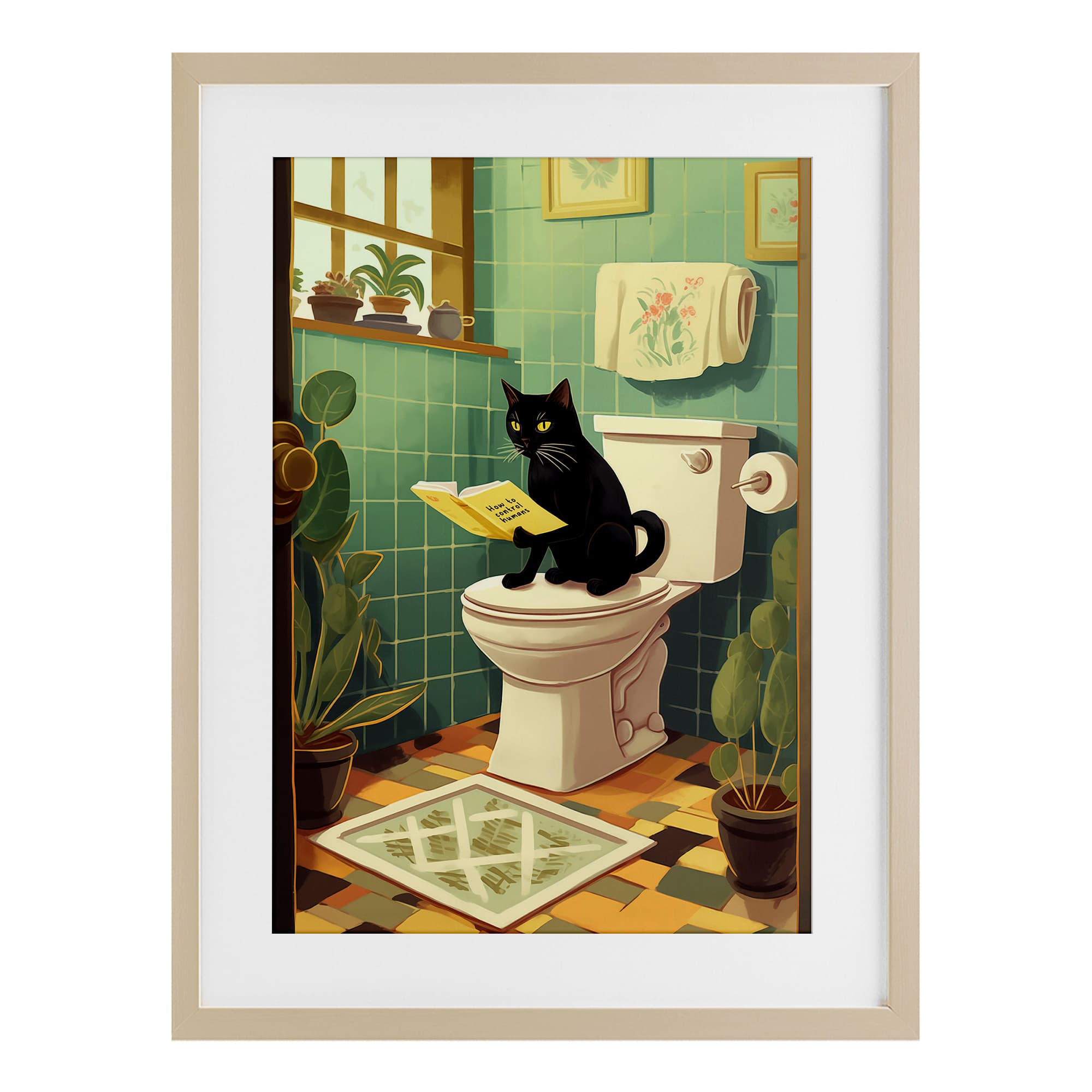 Stupell Industries Cat Reading On Toilet Brown Framed Print Under Glass 14 x 20
