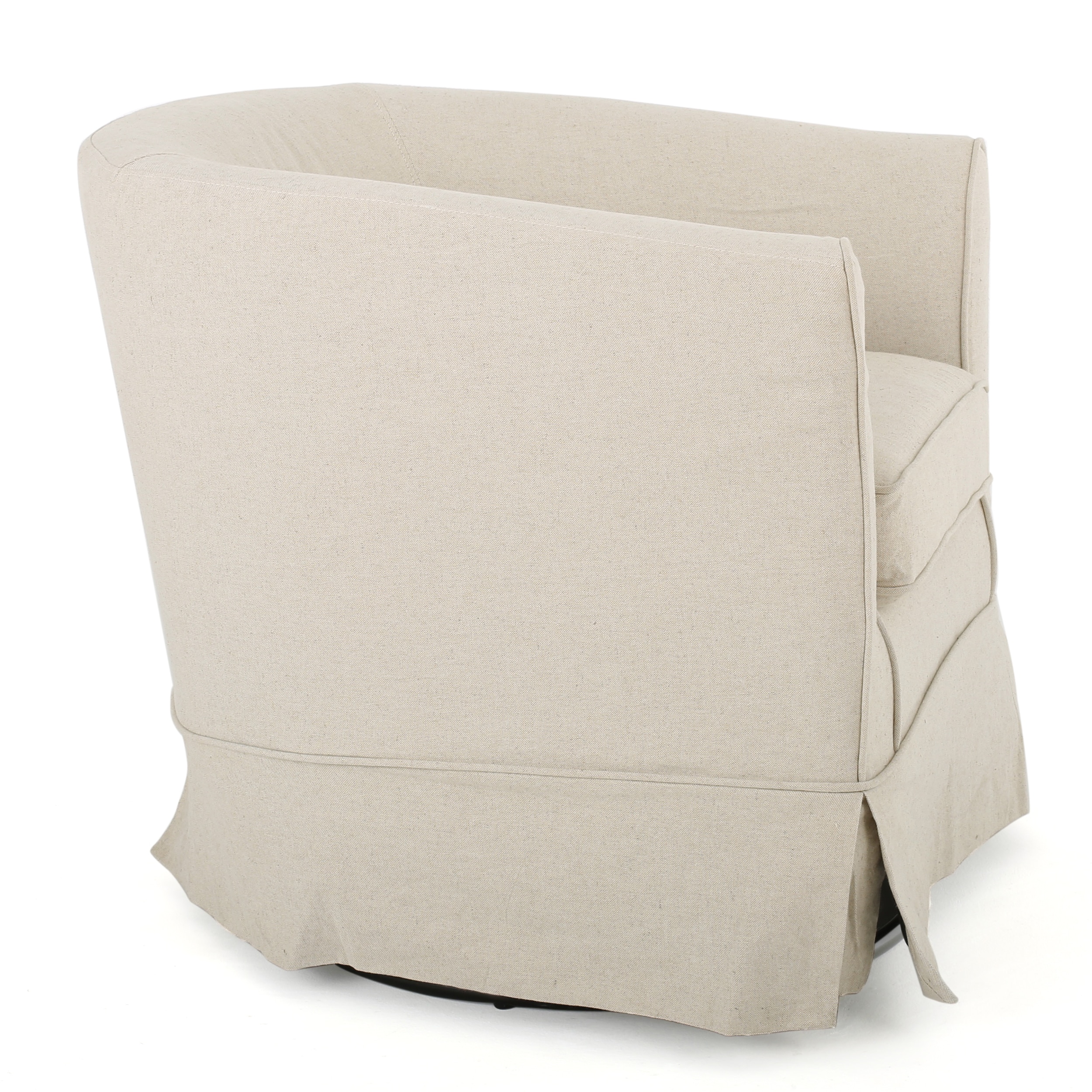 Natural Fabric Barrel Swivel Club Chair with Metal Base