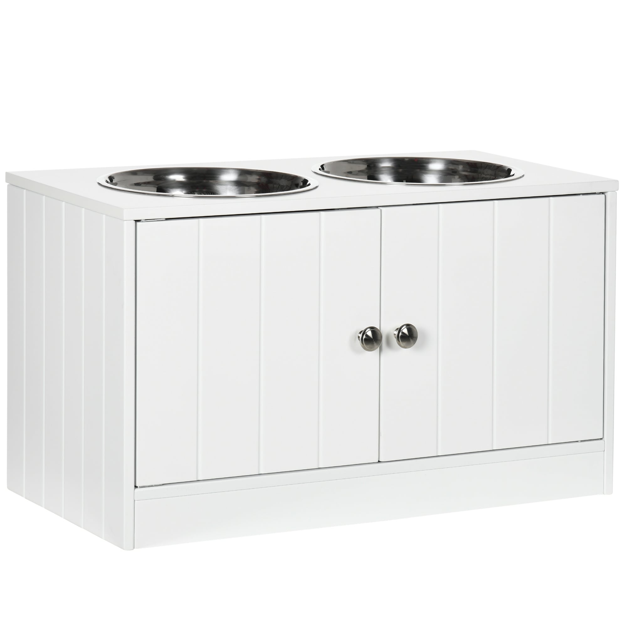 LOVMOR SF-H-W2225P166297 Large Elevated Dog Bowls with Storage Cabinet Containing Large 44L Capacity Raised Dog Bowl Stand Pet Food Bowl White