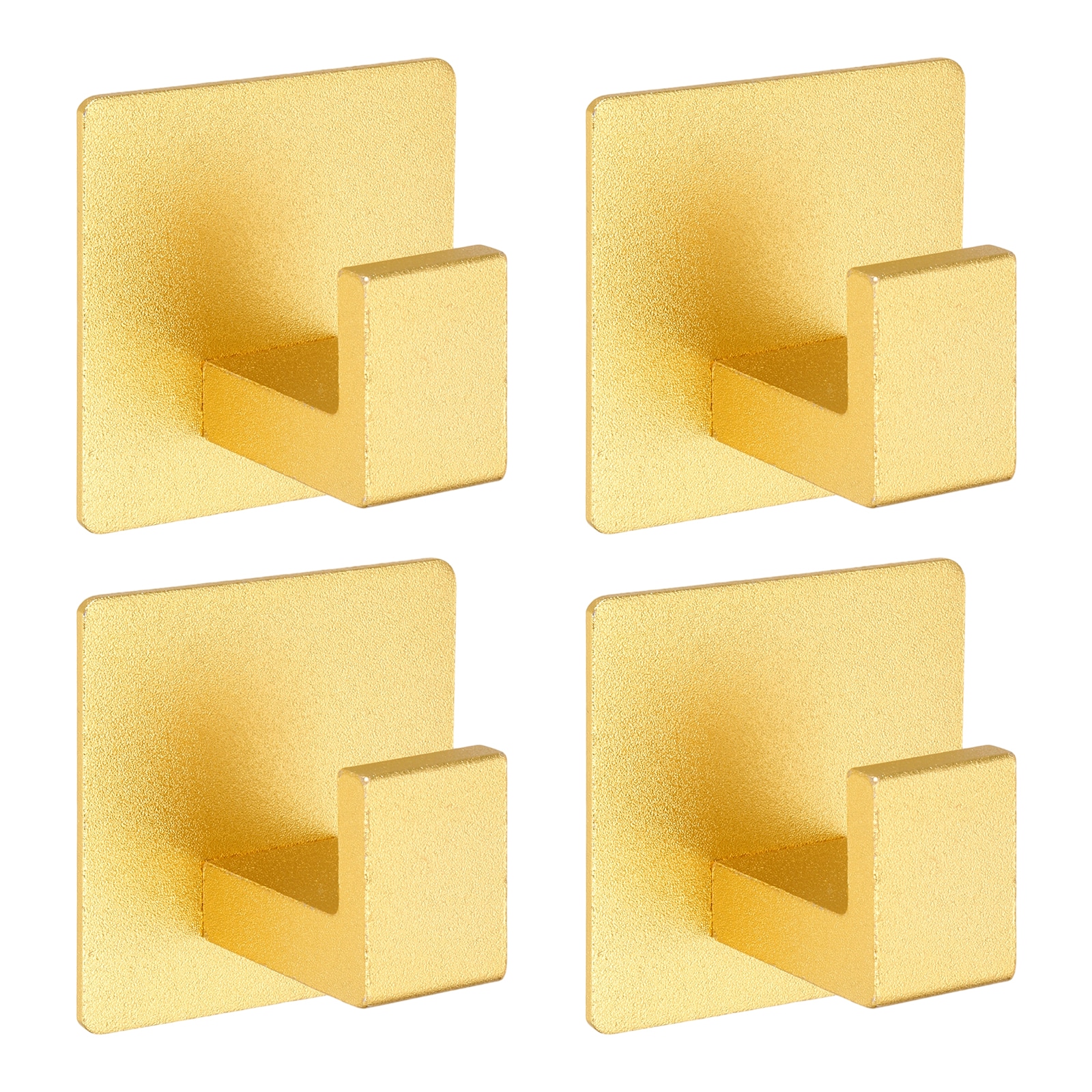 Unique Bargains 4pcs Adhesive Towel Hooks Space Aluminum Robe Hooks Square Base Right-Angle Clothes Wall Hanger for Bathroom Bedroom Kitchen Gold