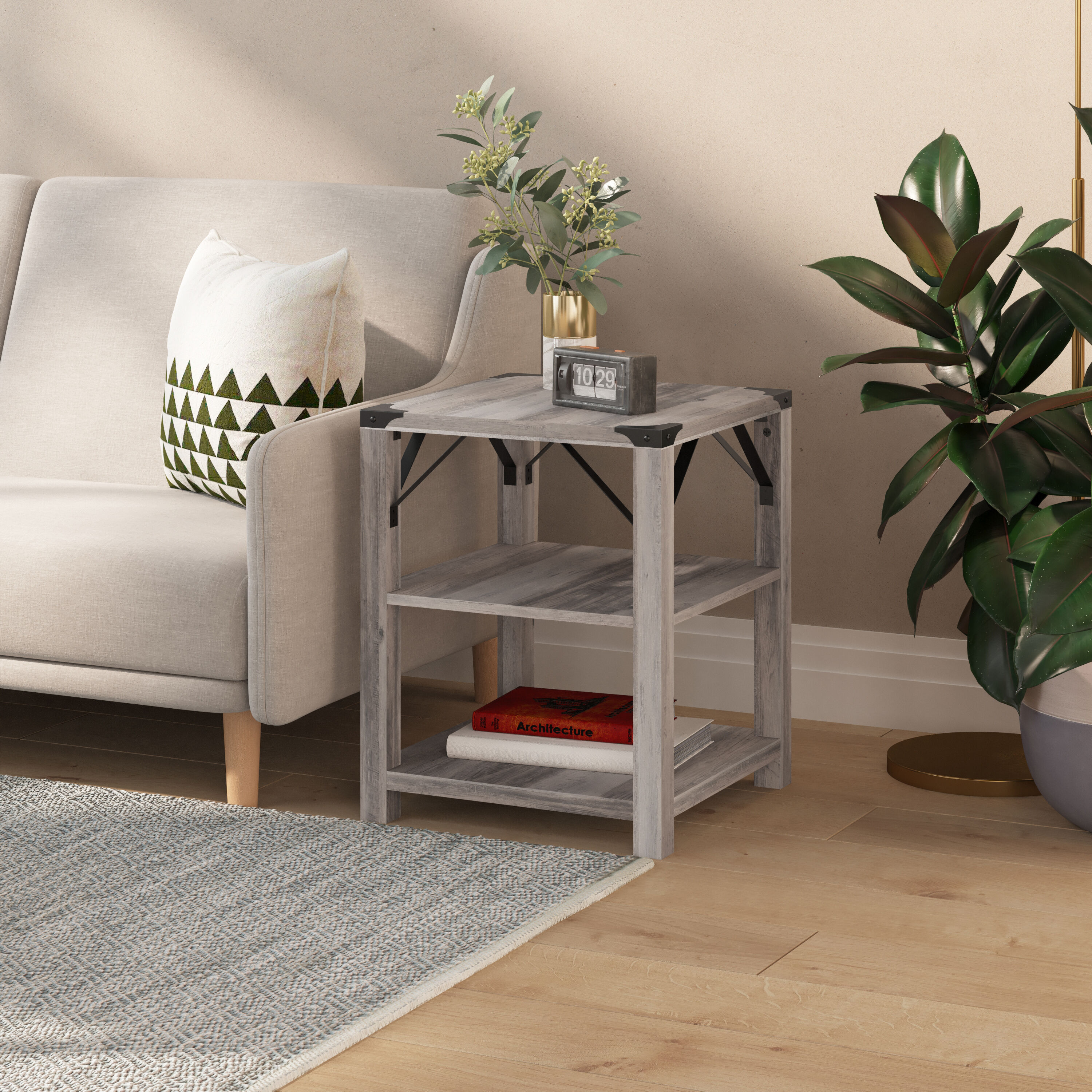 Taylor Logan Willard 17.5 in W x 22 in H Gray Wash Wood Veneer Rustic End Table Assembly Required 196861091834 at Lowes
