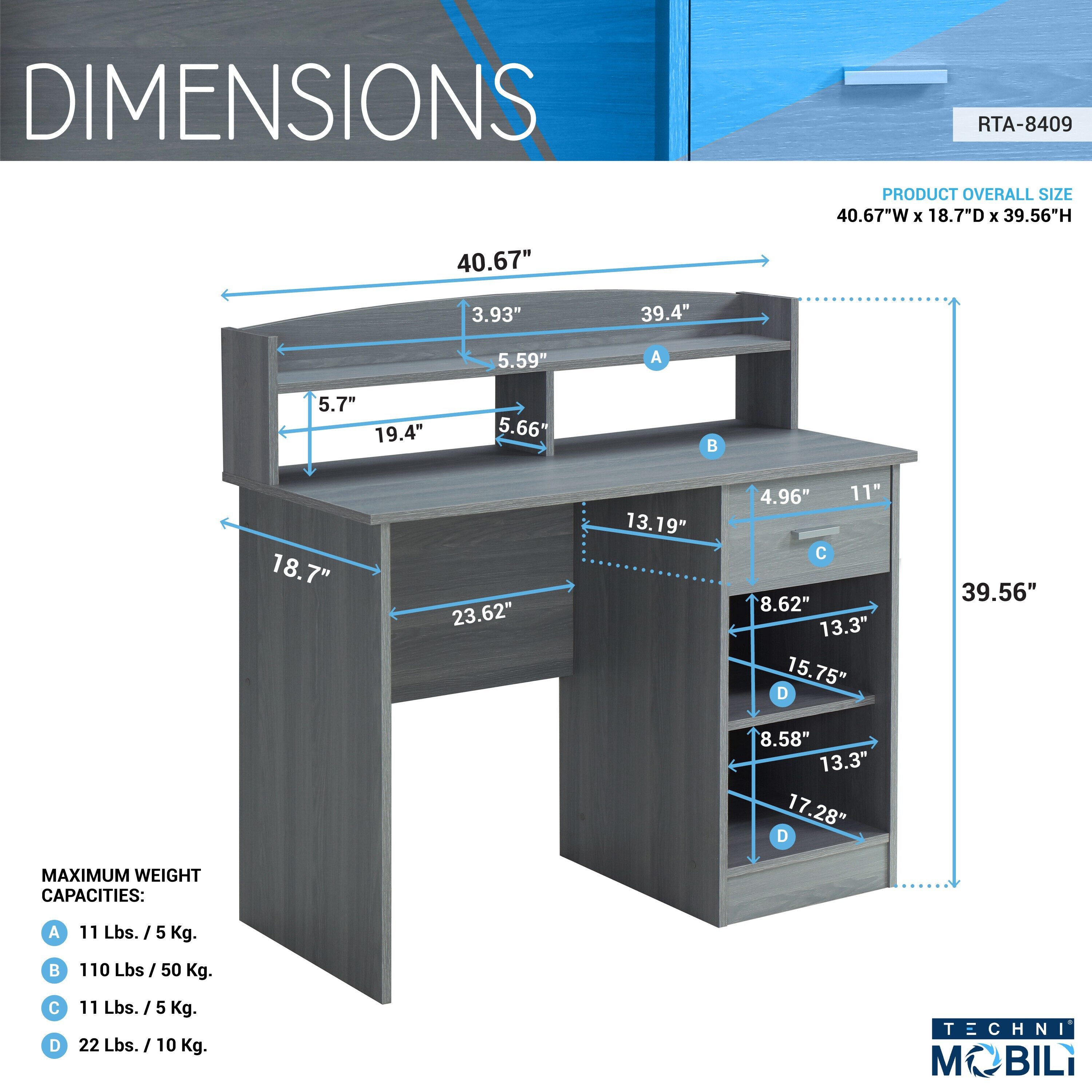 Maocao Hoom 18.75-in Gray Modern/Contemporary Computer Desk Hutch ...