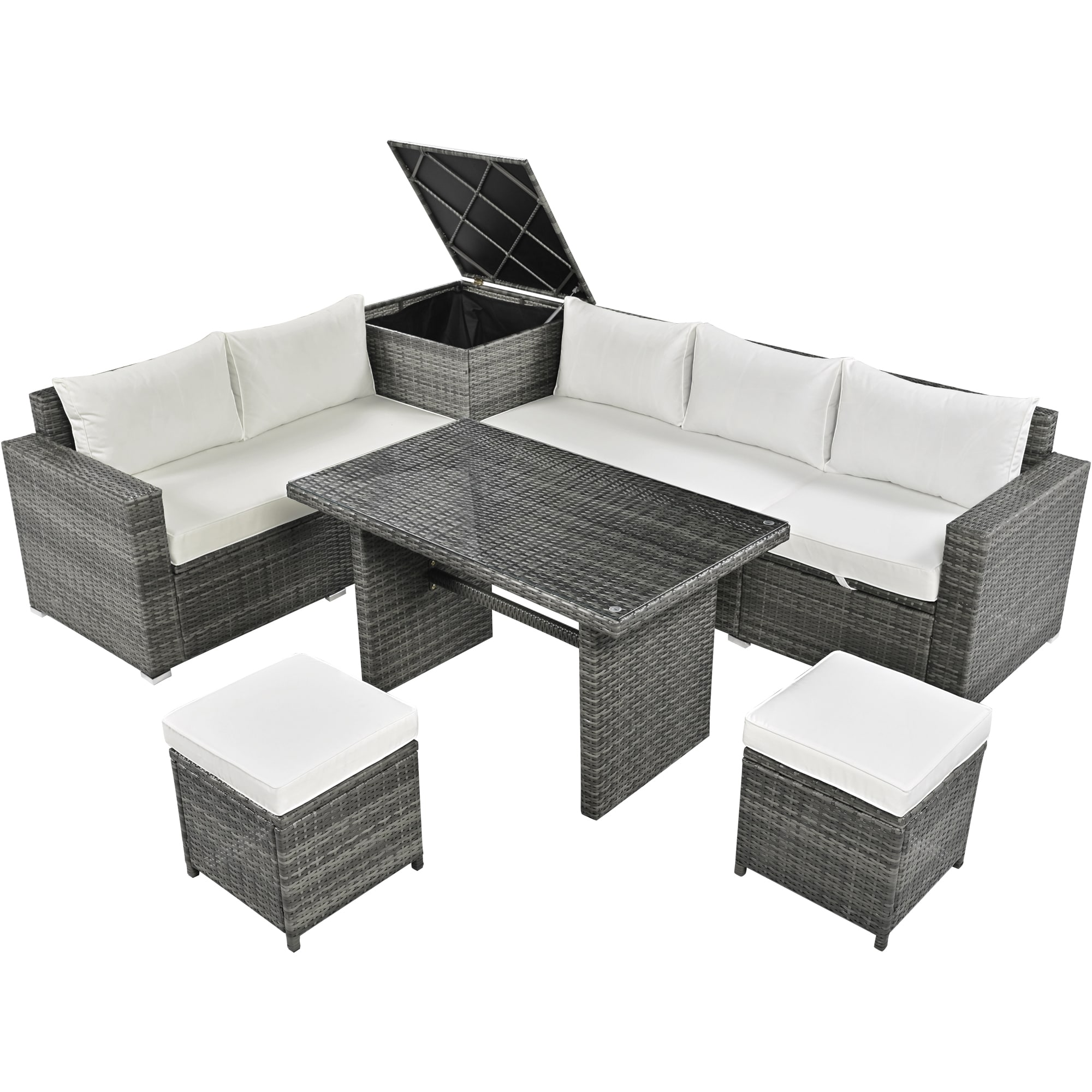 6-Piece All Weather PE Rattan Sofa Set Patio Furniture Sets At Lowes.com