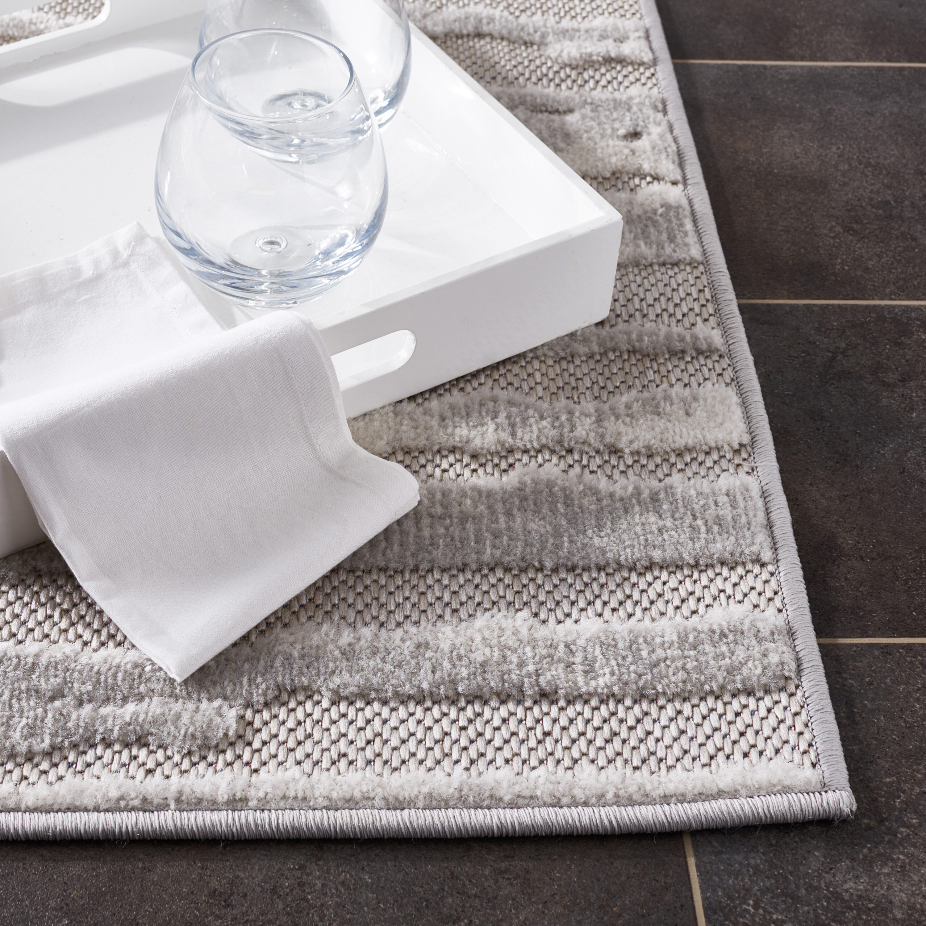 Cabana Modern Gray Square Outdoor Rug 6'7" - Weather-Resistant Synthetic
