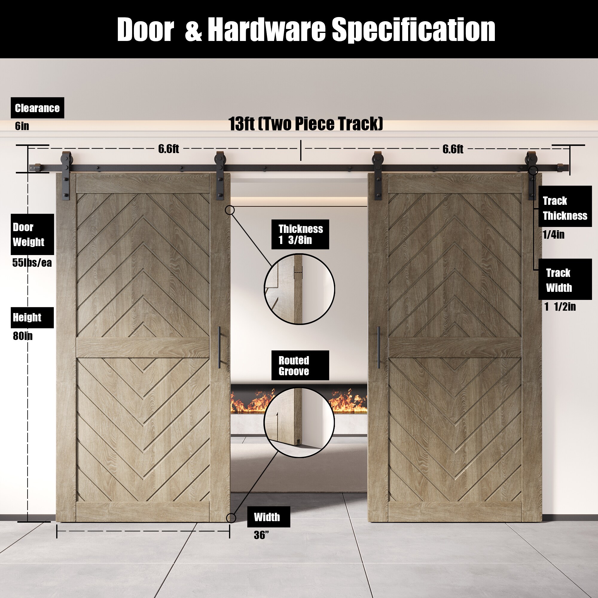 HOMACER YT2H156C-JT2-3680-GR Barn-Doors - View #2
