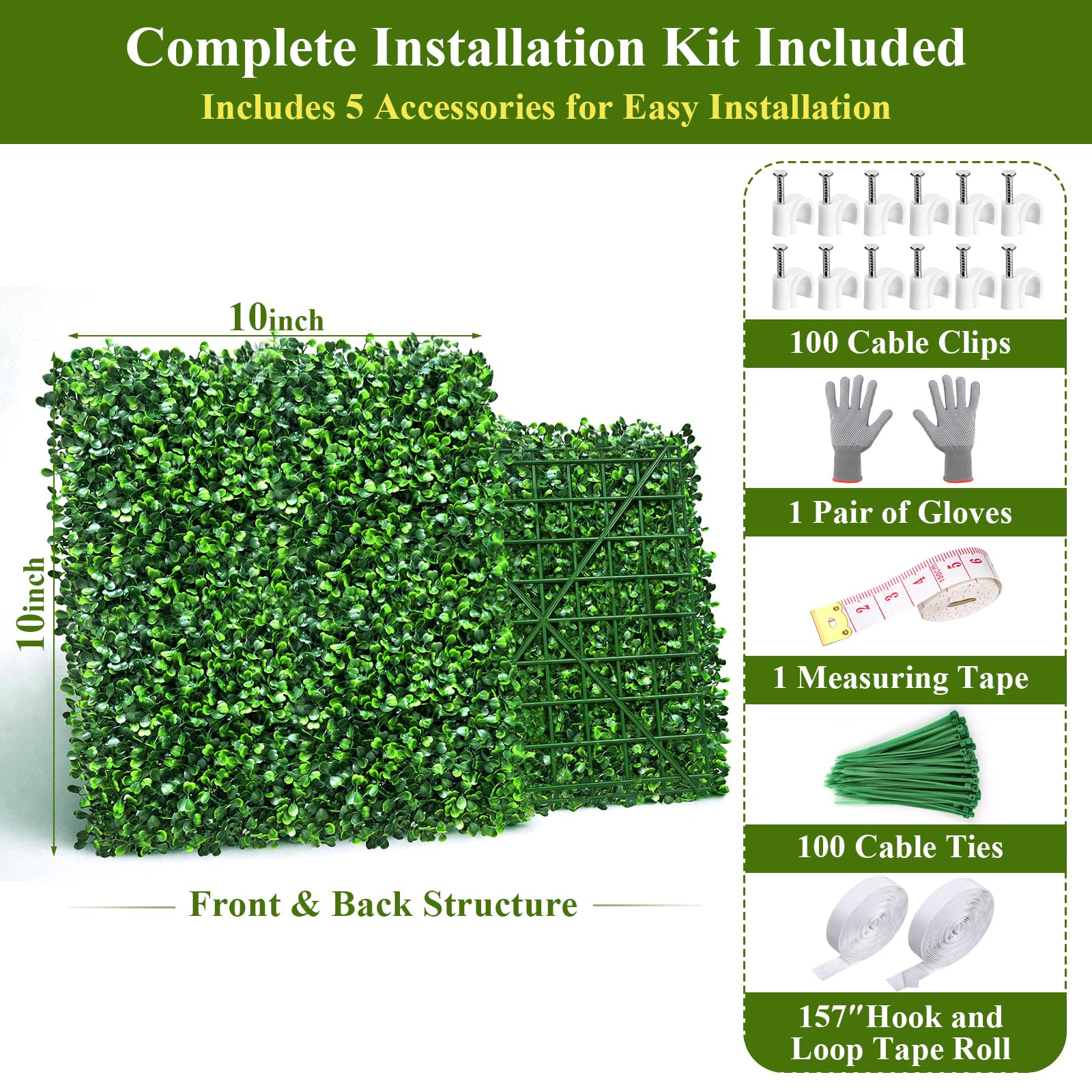 KIWDZFU 28Pcs Artificial Grass Wall Panels 10 by 10 Faux Boxwood Green ...