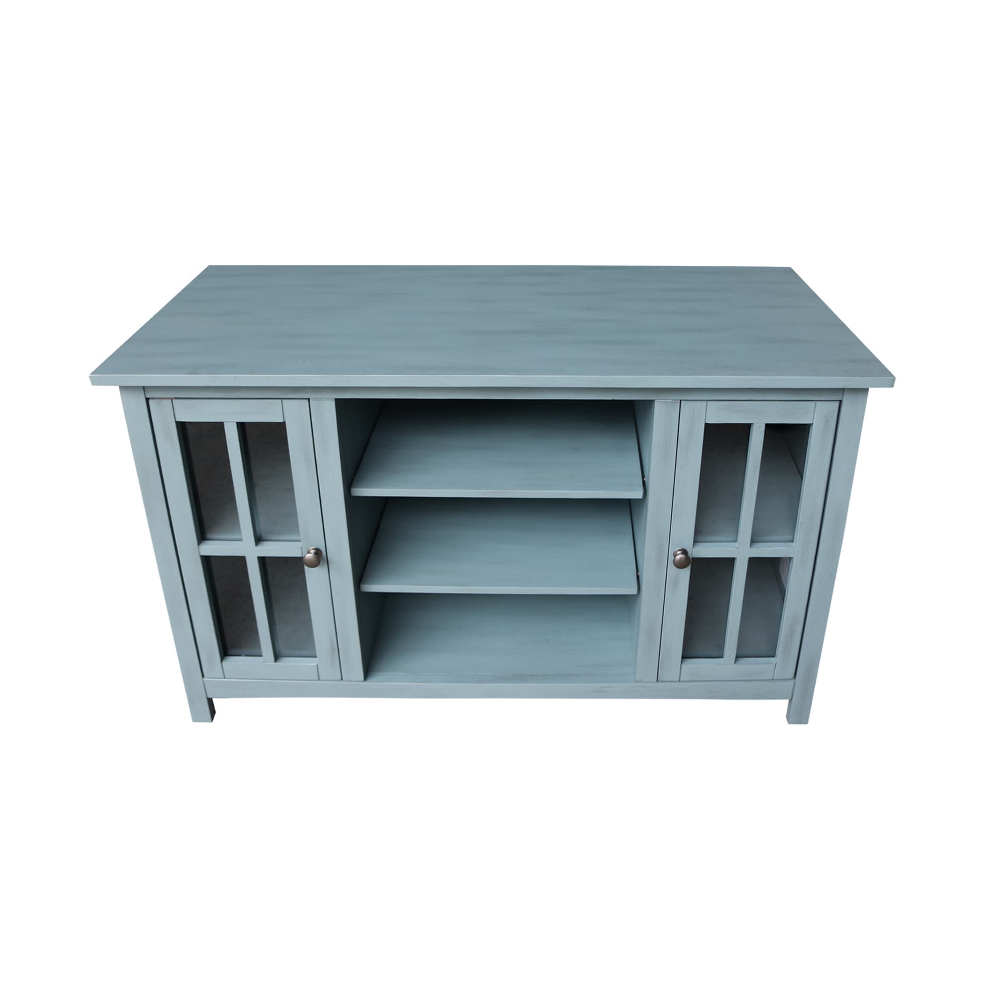 Elegant Gray 53" Solid Para Wood TV Stand with Cabinet Doors