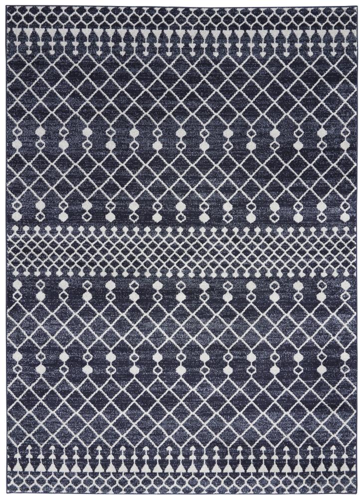 Nourison 99446721259 Royal Moroccan 2 x 4 (ft) Loomed Polypropylene Navy/Grey Rectangular Indoor Geometric Moroccan Area rug