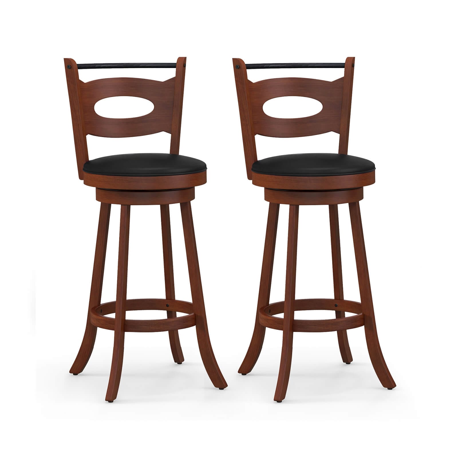 ID10875BN29 Brown 29-in H Bar height Upholstered Swivel Wood Bar Stool