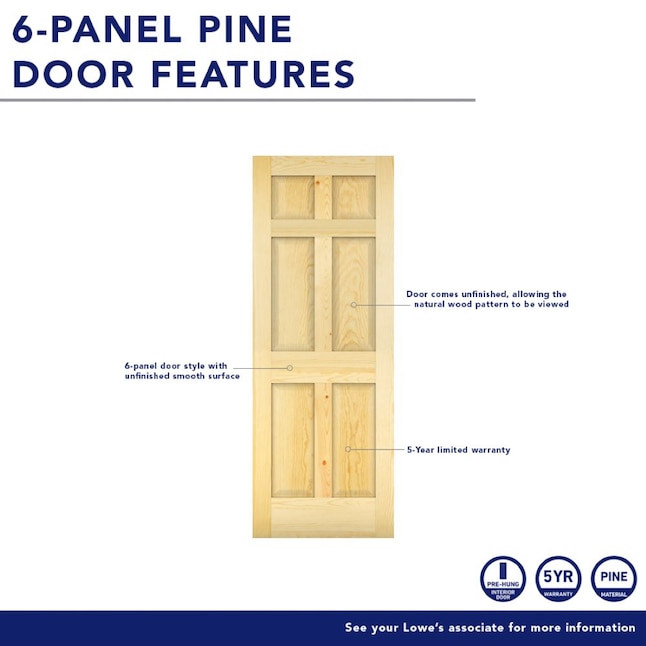 ReliaBilt 28-in x 80-in Clear 6-Panel Solid Core Unfinished Pine Wood Slab Door ReliaBilt 28-in x 80-in Clear 6-Panel Solid Core Unfinished Pine Wood Slab Door