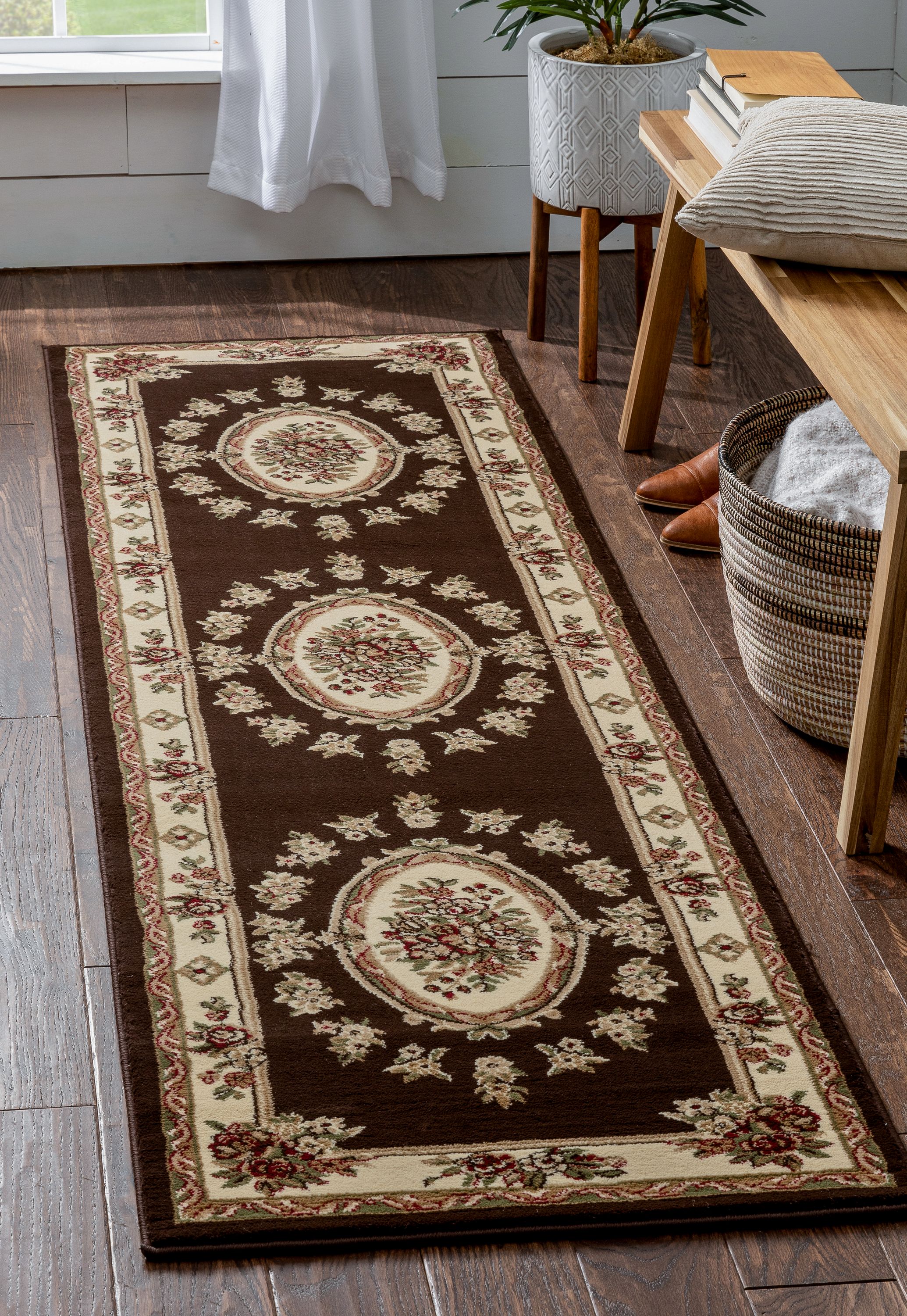 Well Woven 36372L 2 x 12 (ft) Loomed Polypropylene Brown Rectangular Indoor Medallion Persian Runner rug