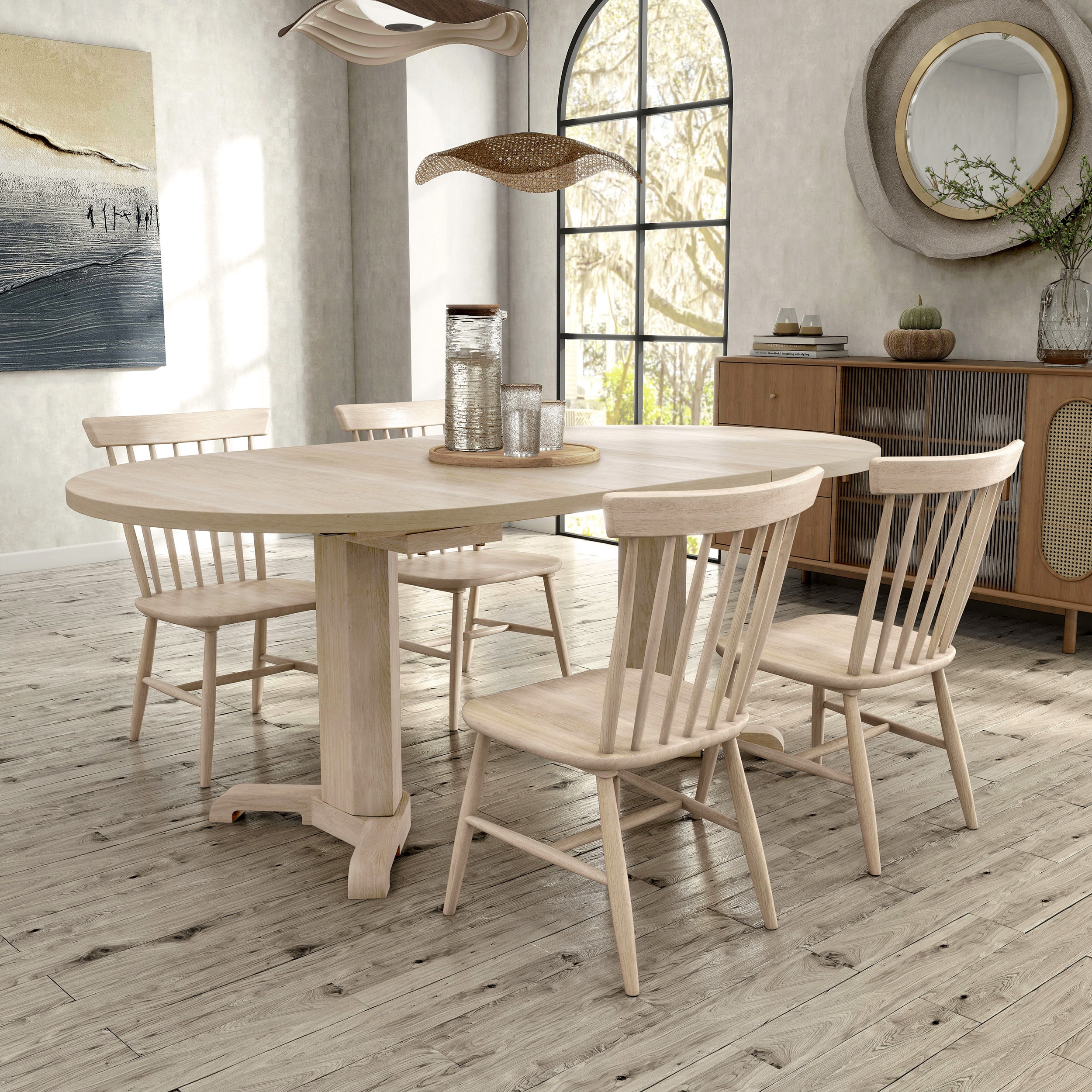 Donton White Oak Contemporary/Modern Dining Room Set with Oval Table ( Seats 4 ) in Brown | - Furniture of America IDF-3101NTT-5PC