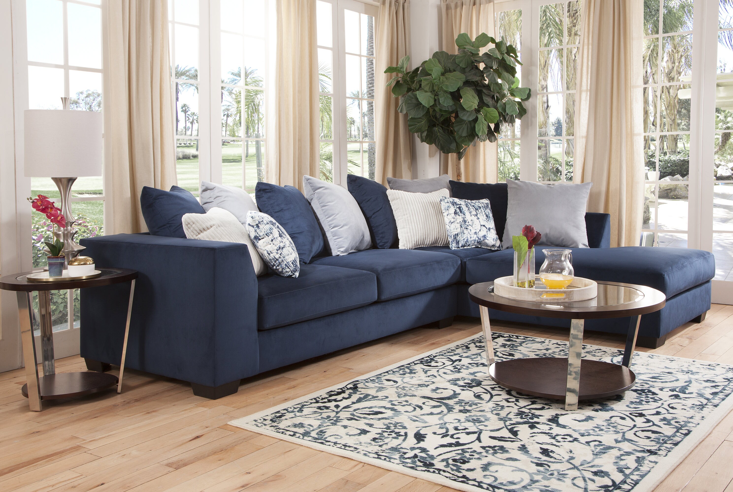 OSHOME 123-in Casual Blue Polyester/Blend Sectional at Lowes.com