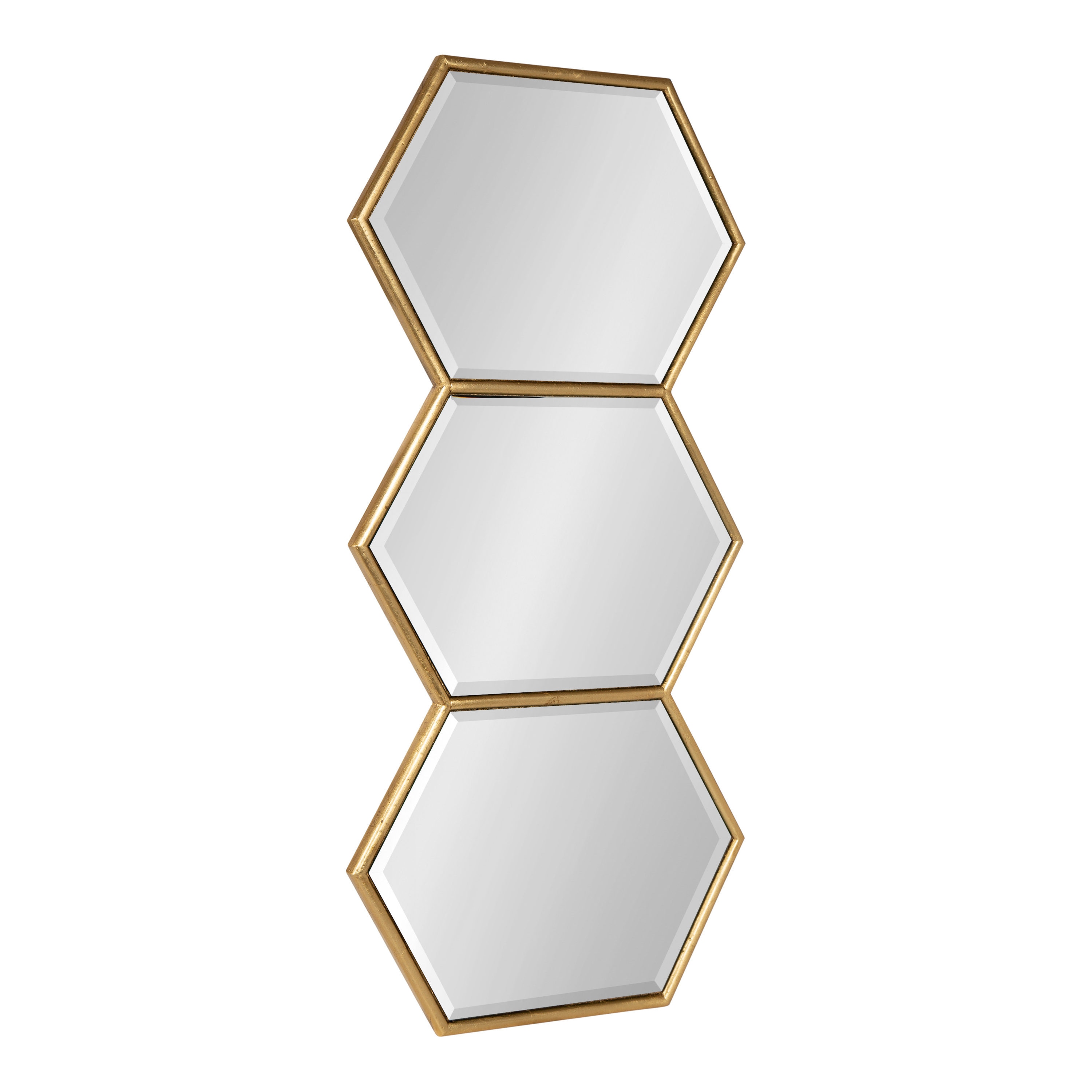 Gold Hexagon Trio Wall Mount Accent Mirror with Beveled Glass