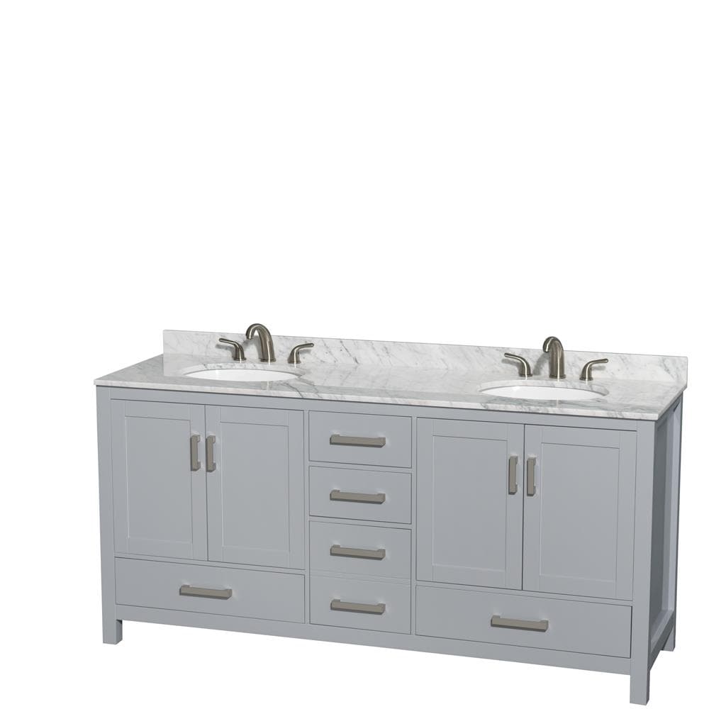 Wyndham Collection WCS141472DGYCMUNOMXX Sheffield 72-in Gray with Brushed Chrome Trim Undermount Double Sink Bathroom Vanity with White Carrera Natural Marble Top