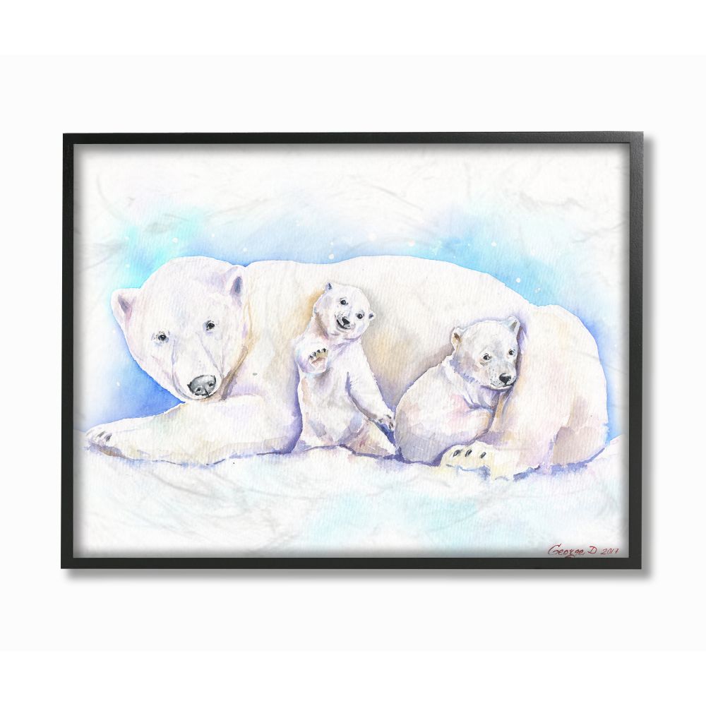 polar bear print family gloss a4 paint splatter picture unframed watercolour 