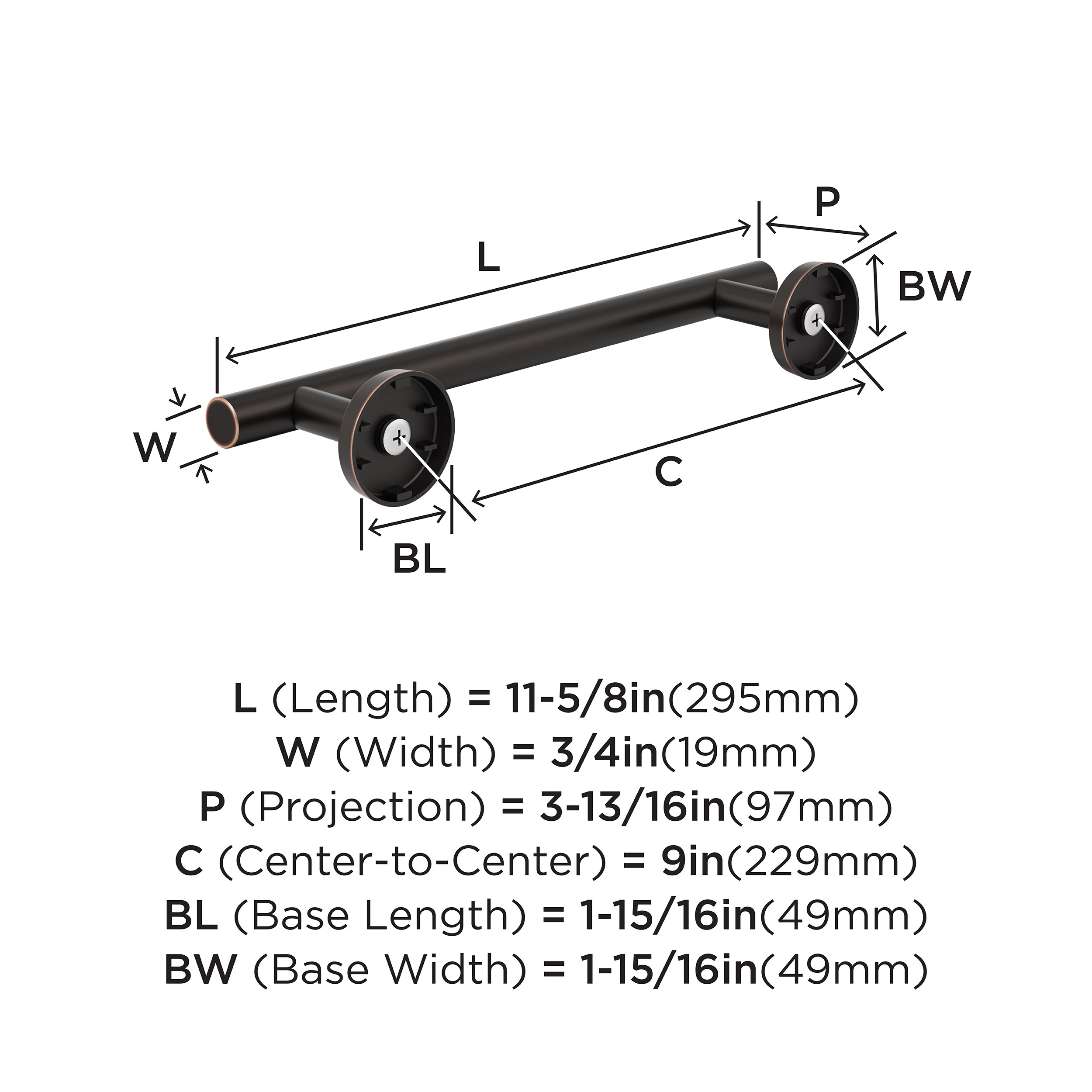Oil-Rubbed Bronze Wall Mounted 9-Inch Towel Bar