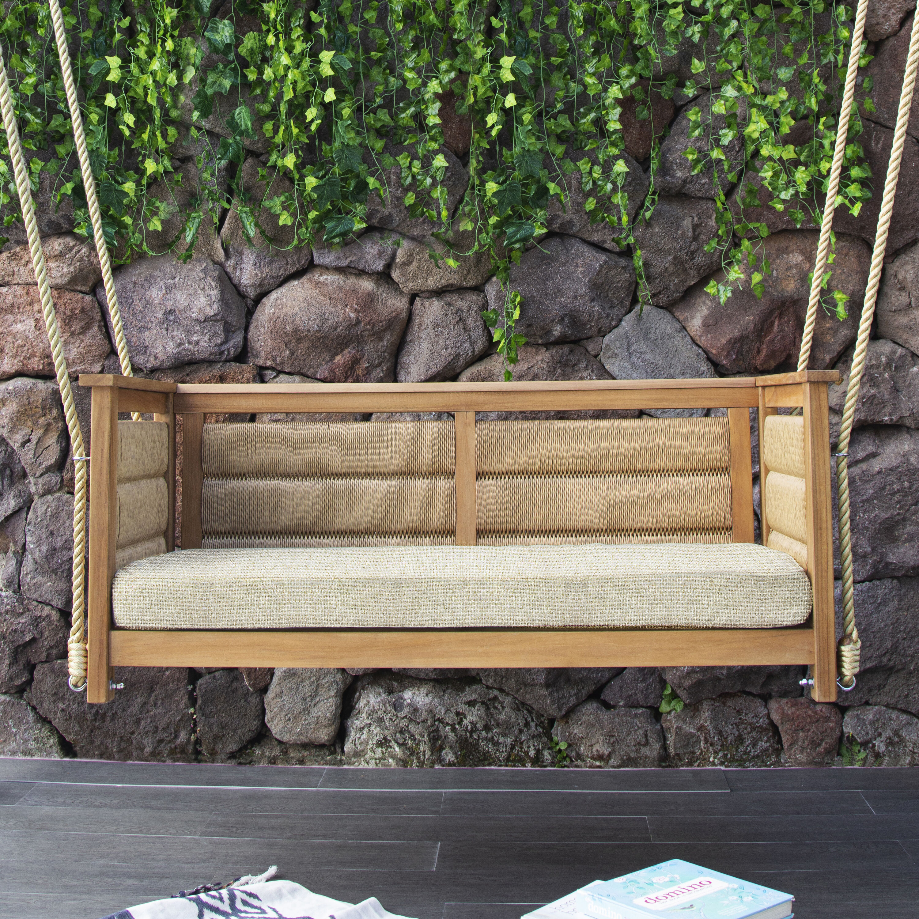 Cambridge Casual 131044-TW-XX-TN-HT Blaine 2 -person Natural Teak Wood Outdoor Swing bed