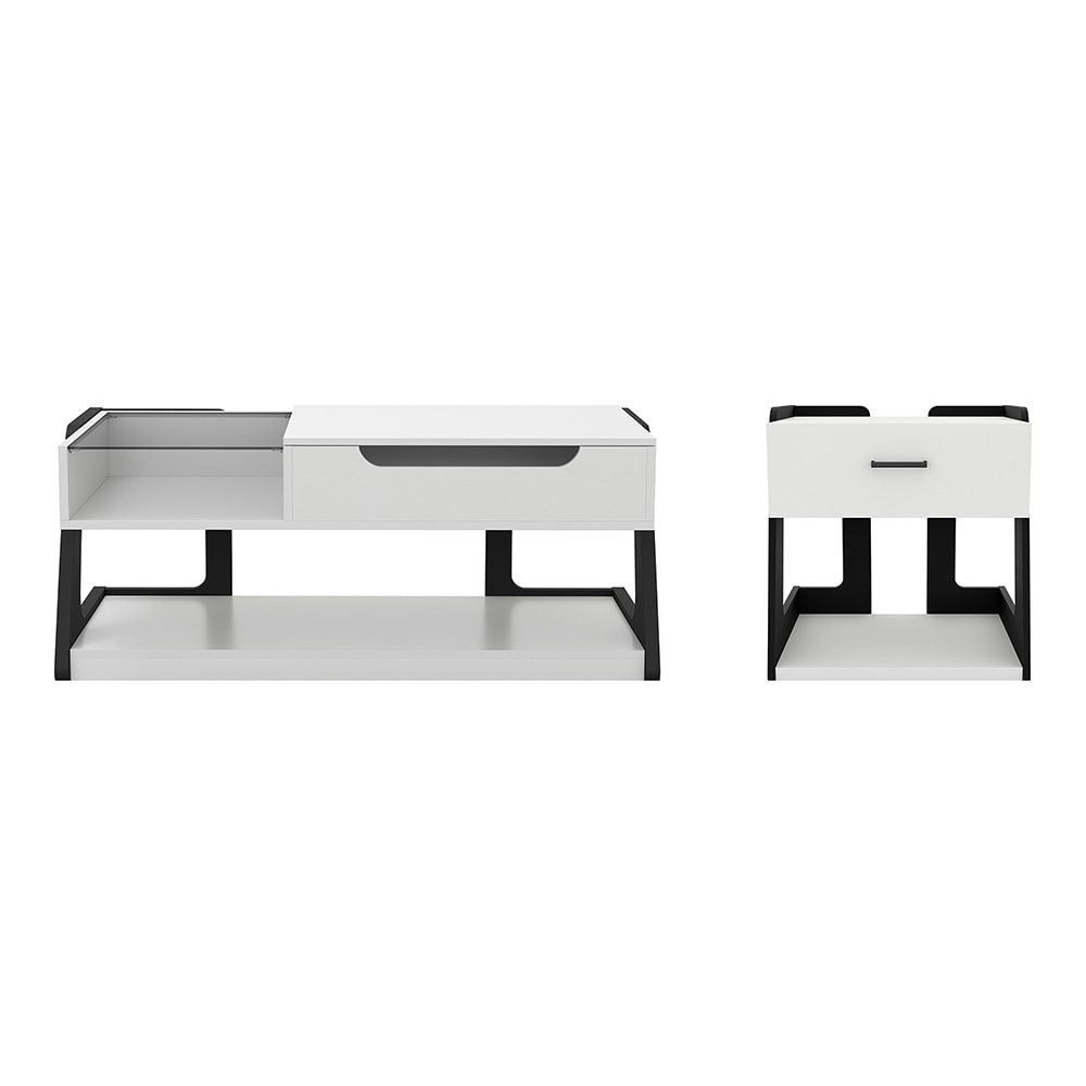 Oakley White and Black Composite Coffee and End Table Set