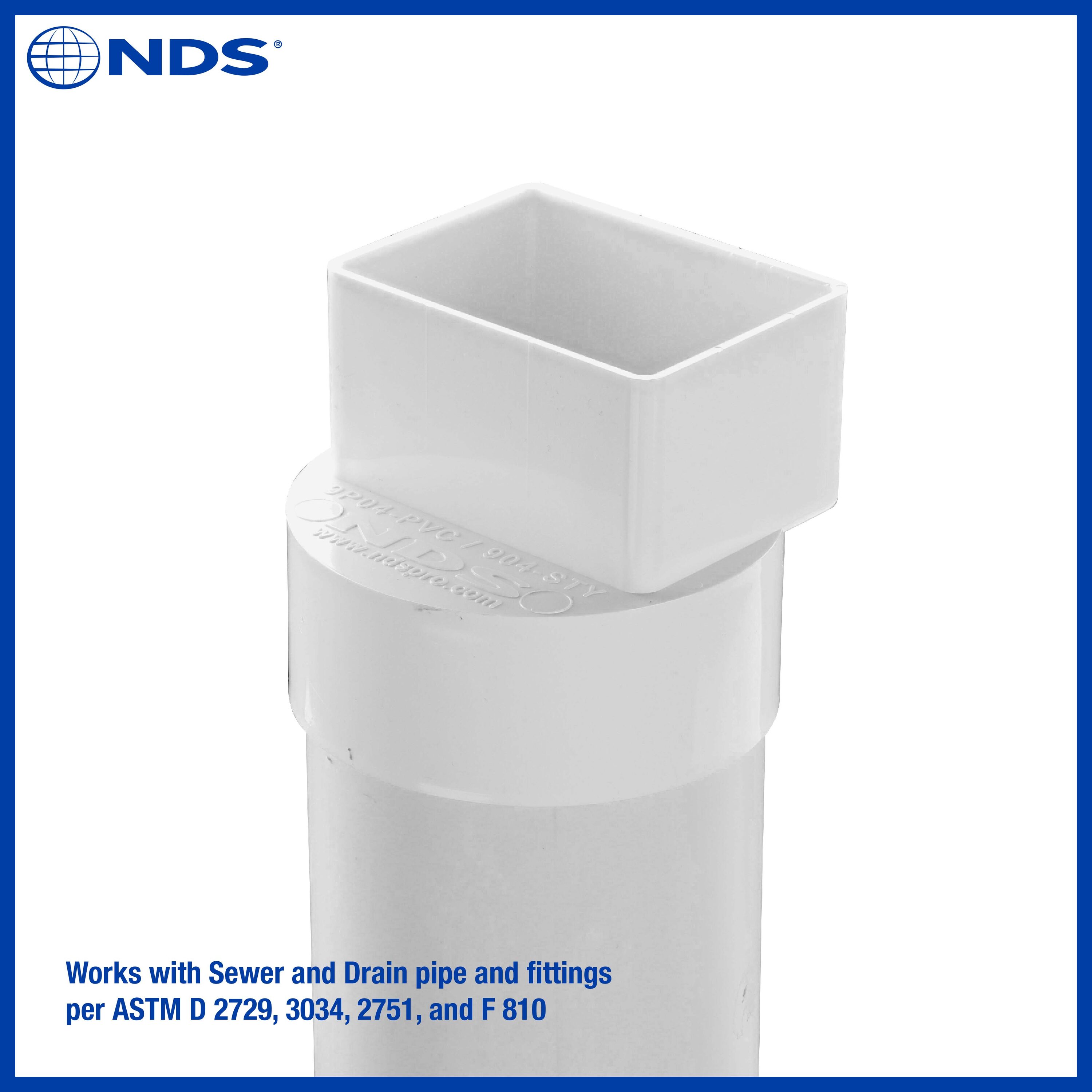 NDS PVC Offset Downspout Adapter, 2X3 in. Downspout X 4 in. Sewer and ...