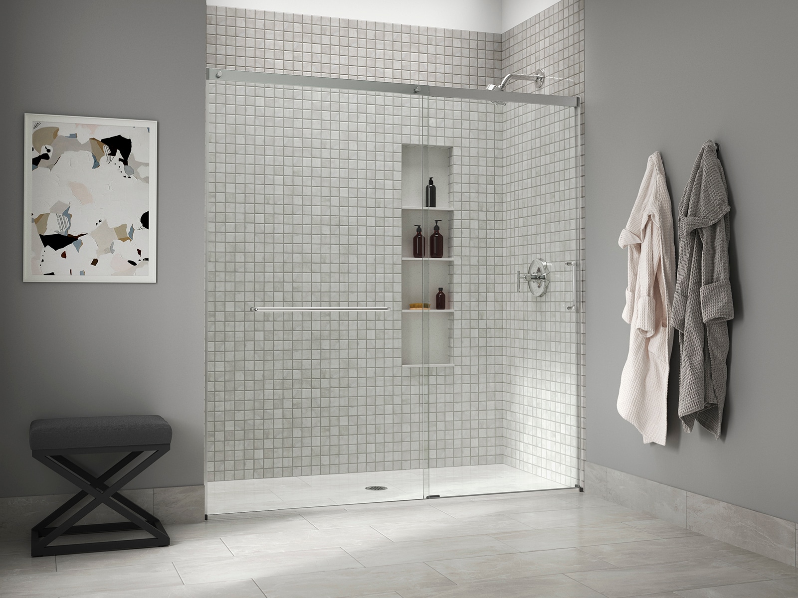 KOHLER Elate Bright Silver 68-in to 72-in x 75.5-in Frameless Sliding ...