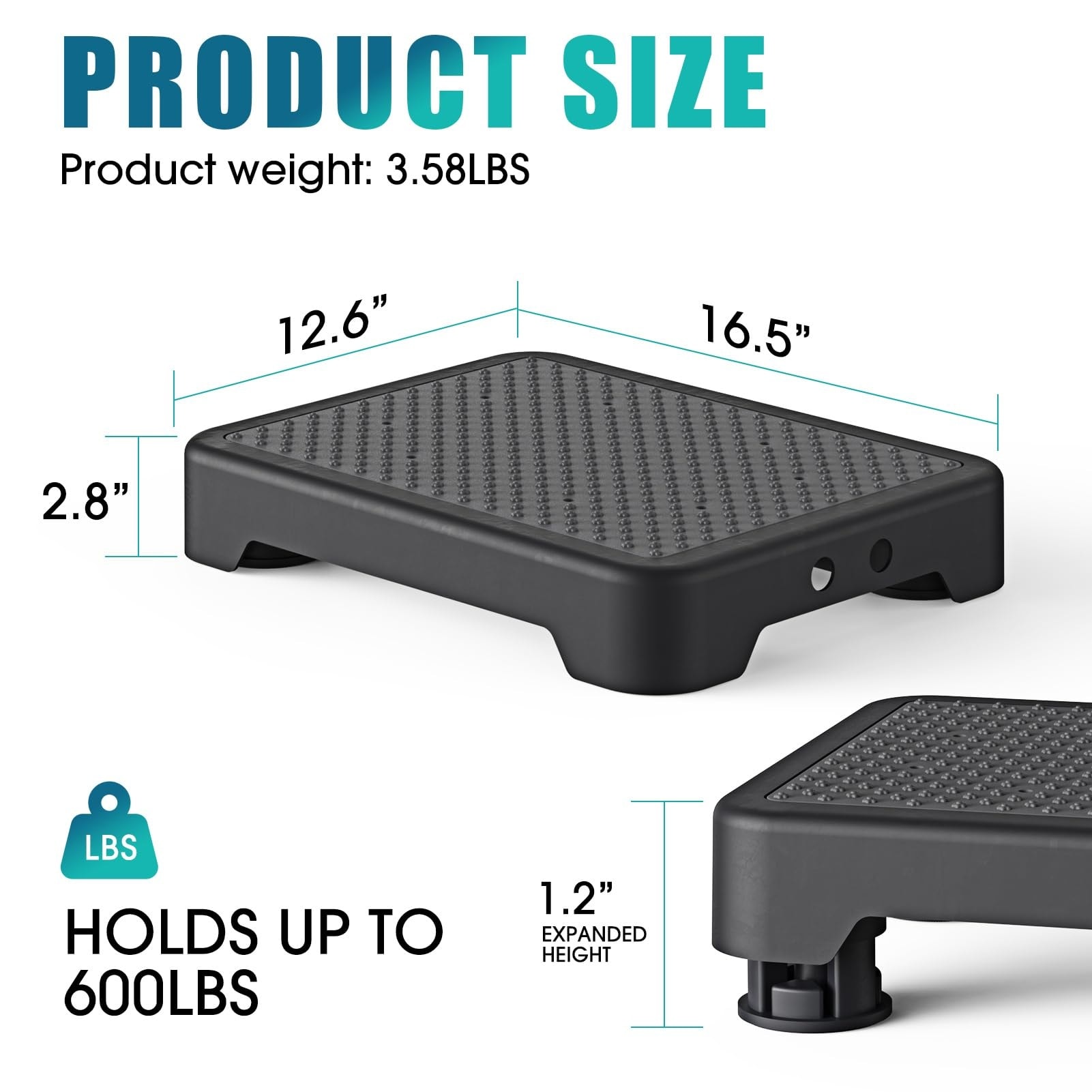 Etokfoks  Step Stool 16 5 L x 12 6 W x 2 76 H Black Polypropylene Adjustable Height 600 lbs Capacity
