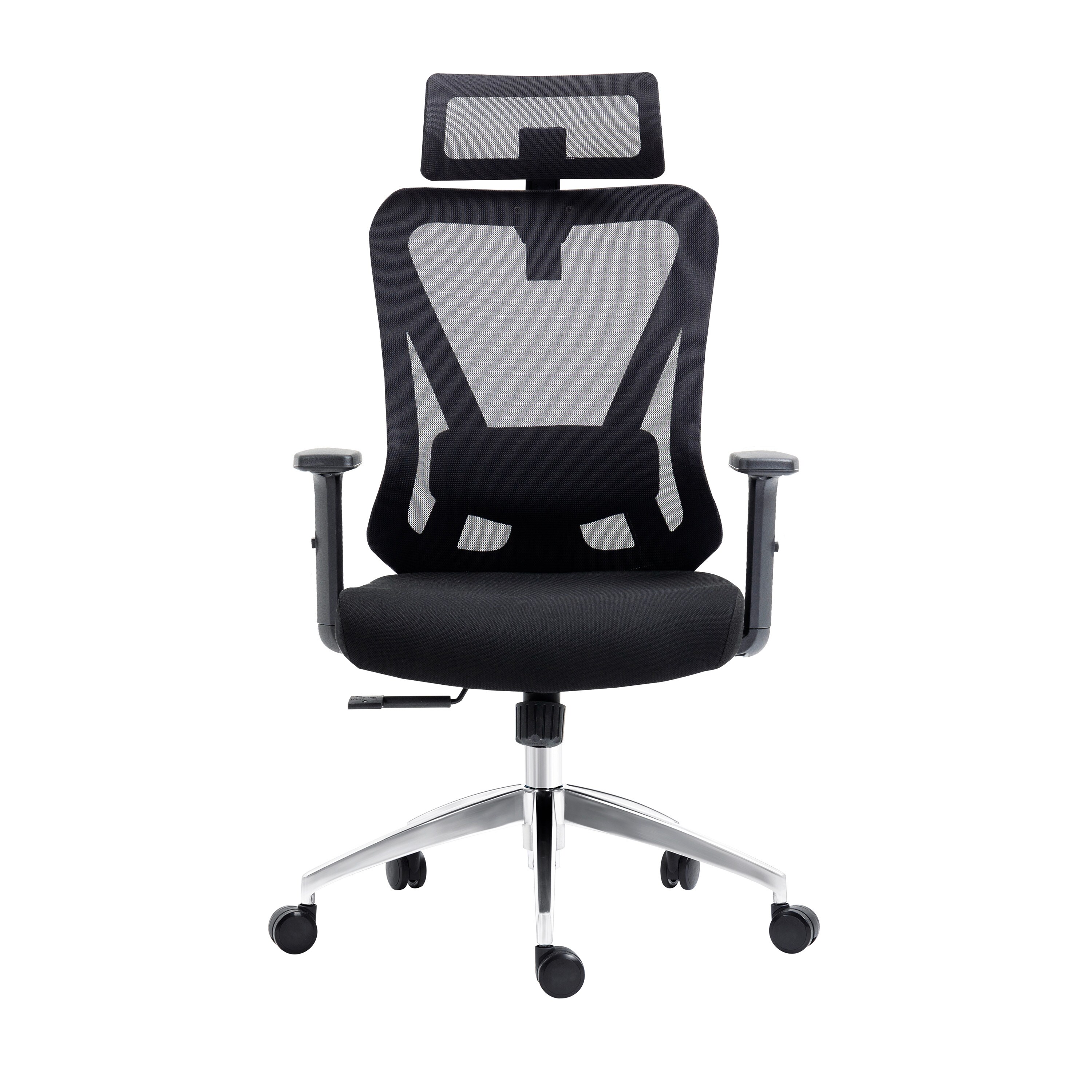 Techni Mobili RTA-3265C-BK Stay cool with breathable mesh -  a contoured seat -  and five adjustment points: height -  headrest -  armrests -  tilt -  and lumbar. Features flip-up arms -  a 360° swivel -  and a sturdy chrome base with casters. Built for comfort and productivity.