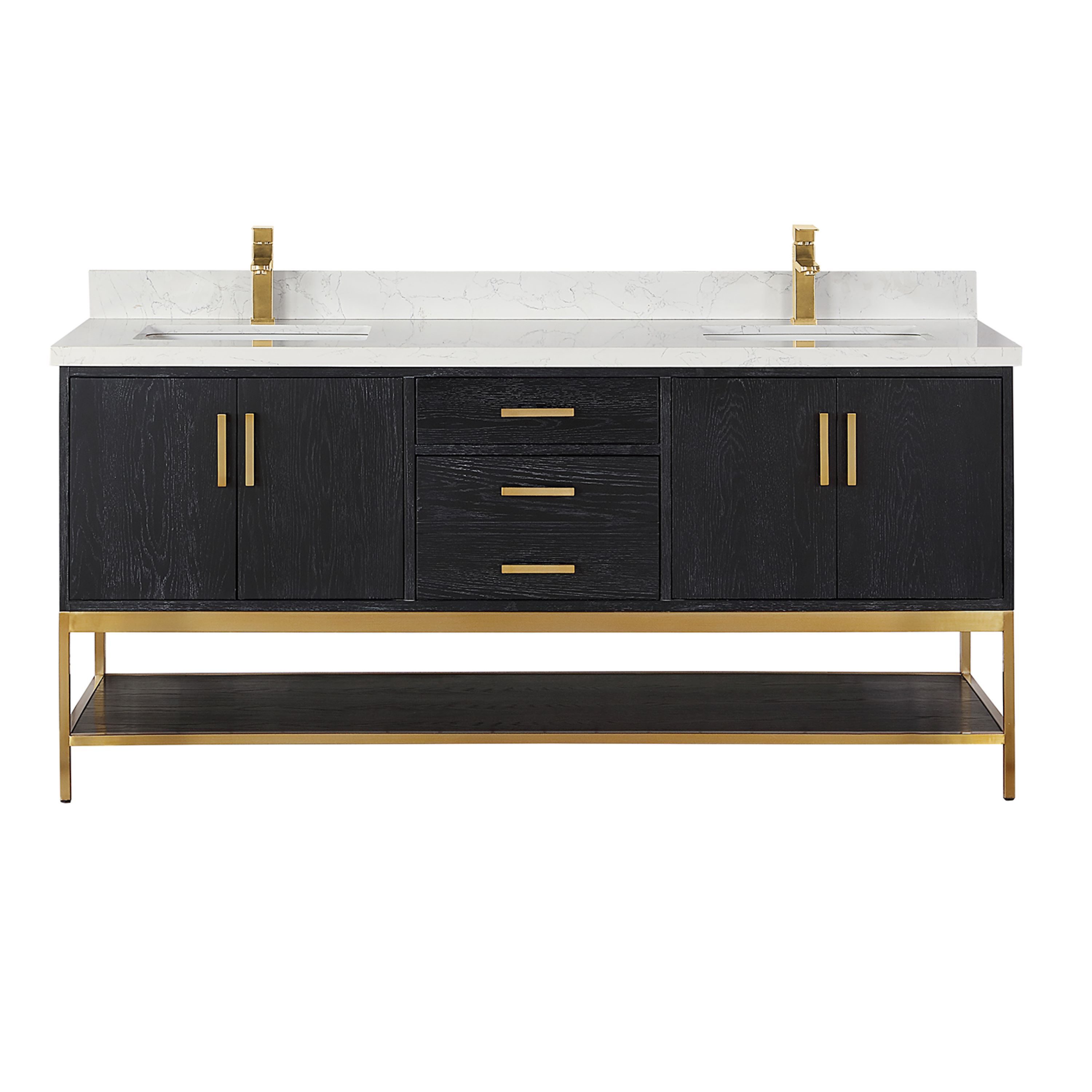 Altair 546072-BO-GW-NM Wildy 72-in Black Oak Undermount Double sink Bathroom Vanity with Grain White Engineered marble Top
