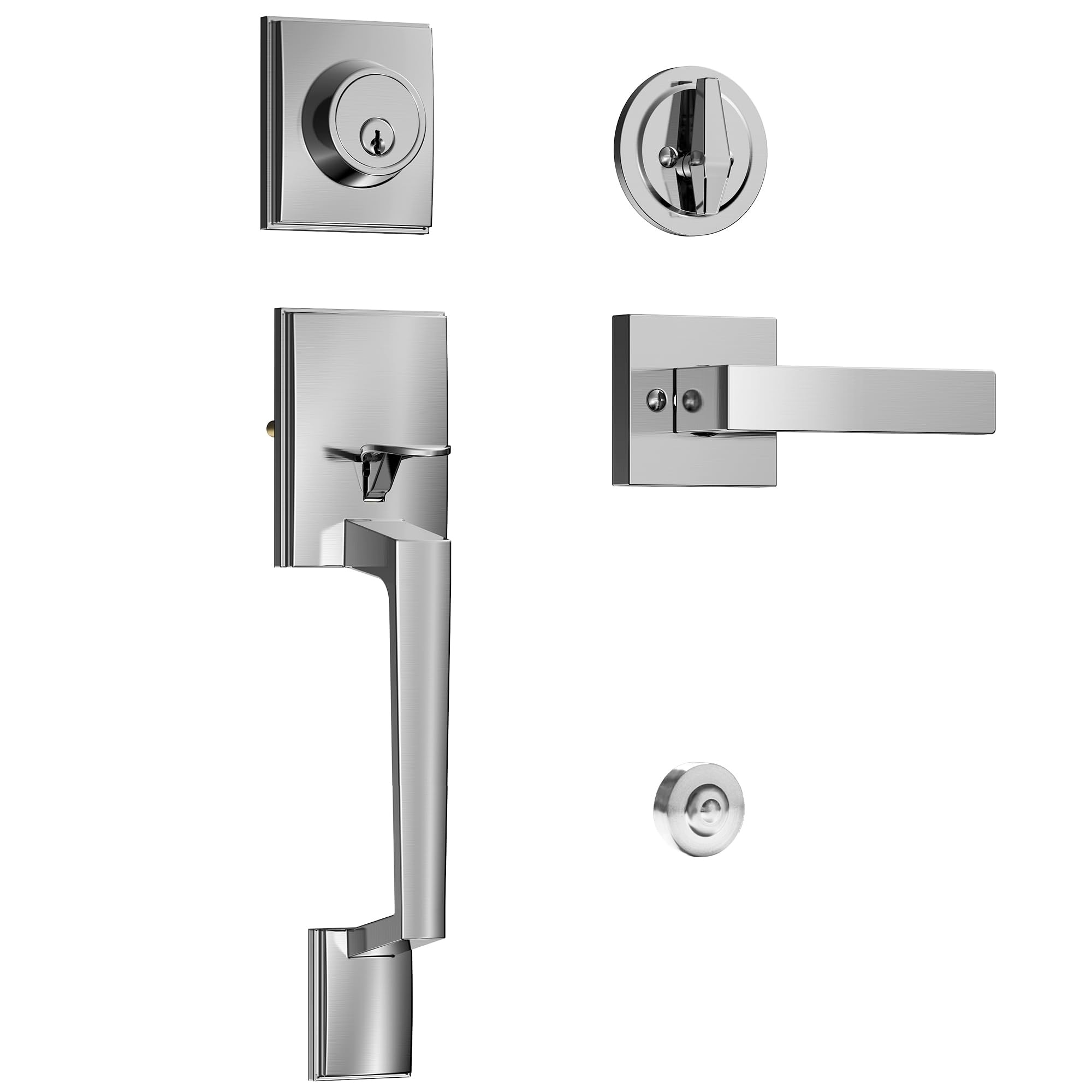 Aoibox  Satin Nickel Front Door Handle and Deadbolt Set Single Cylinder Reversible Exterior Entry