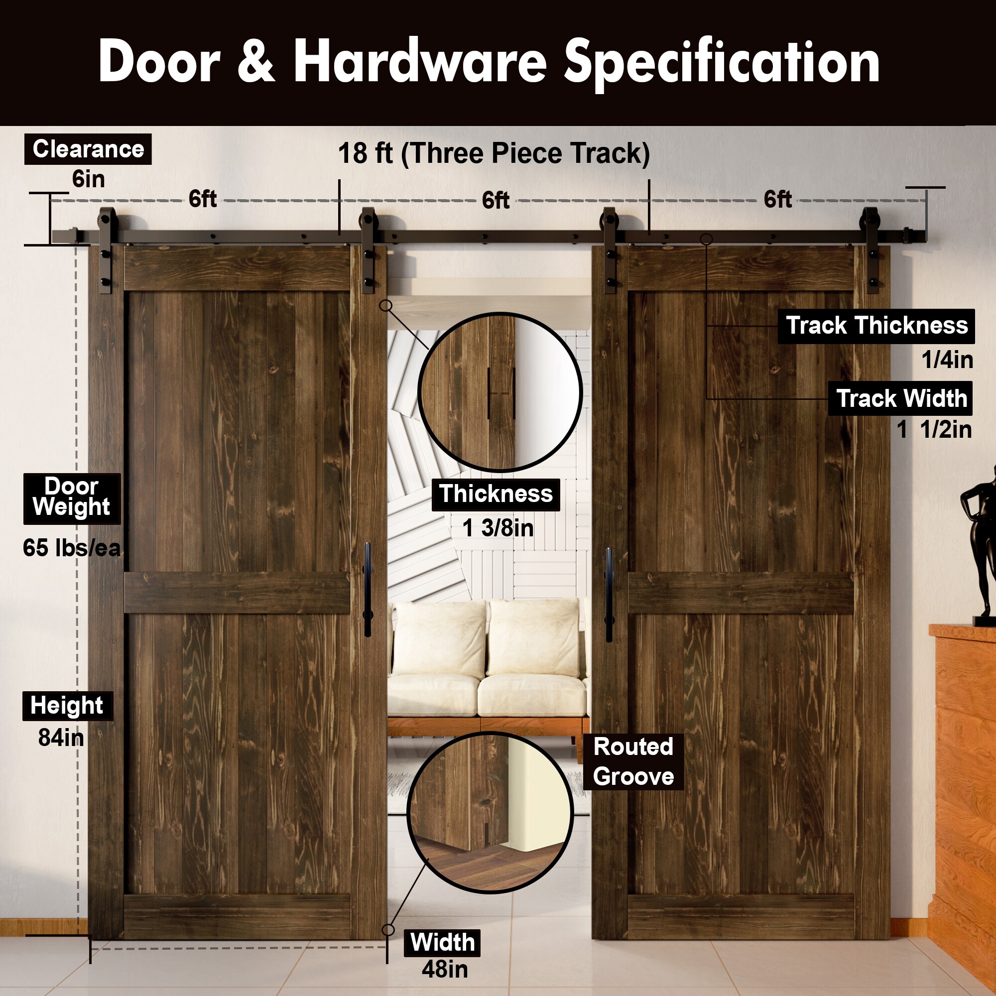 HOMACER YT2TGH216C-4884-H-WA Barn-Doors - View #7