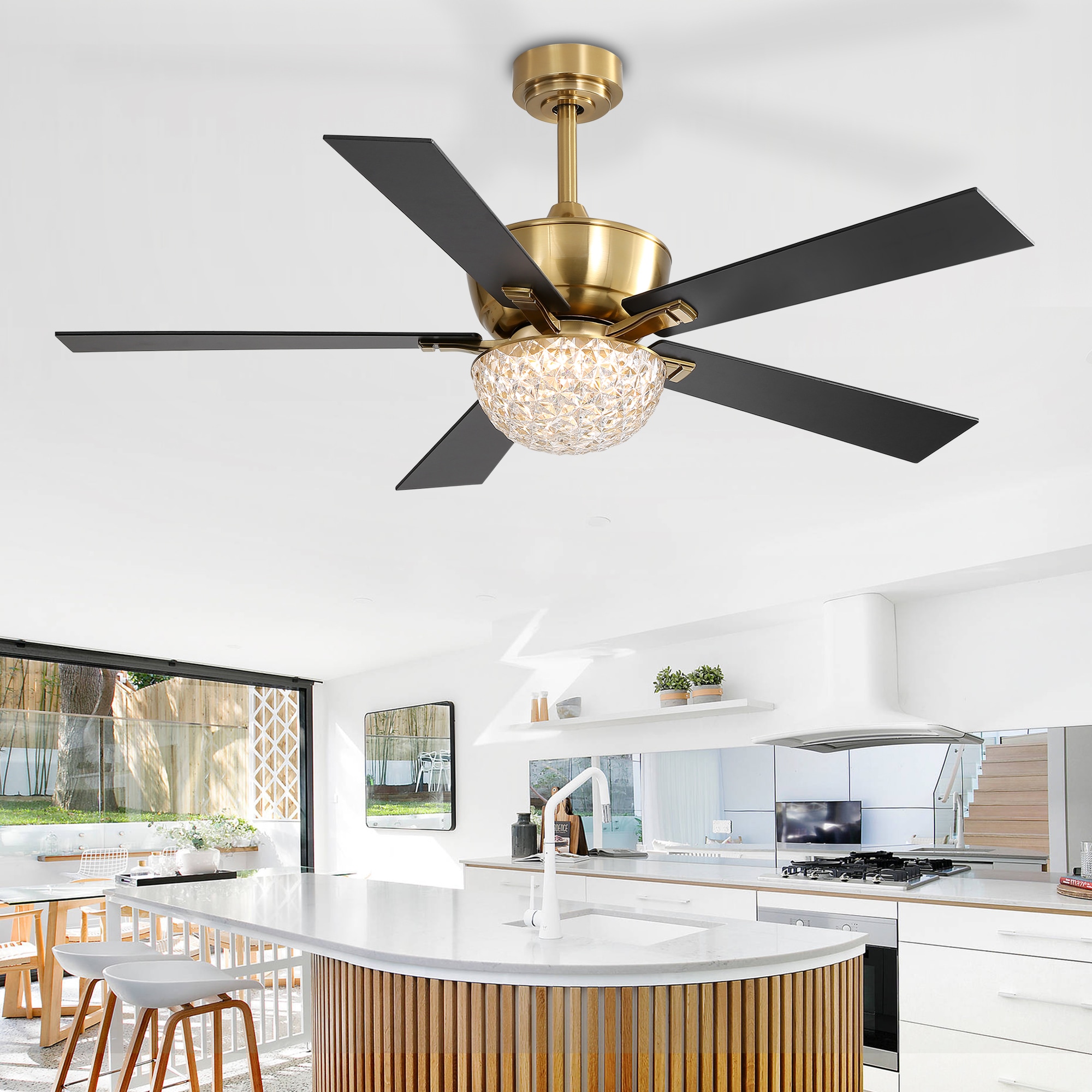 Breezary 52-in Gold Indoor/Outdoor Chandelier Ceiling Fan with 