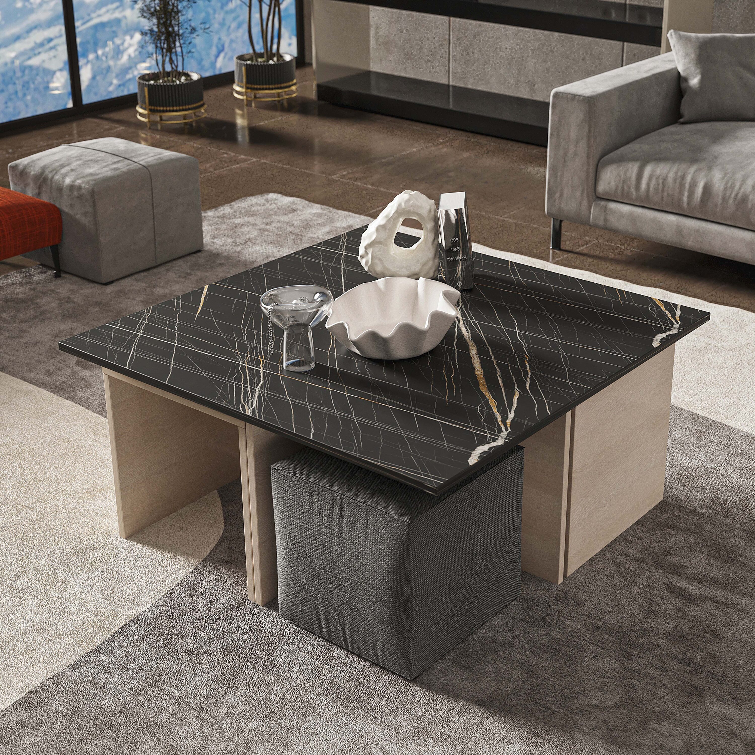 Manhattan Comfort CT013-WB Midcentury 2 -Piece White and Black Marble Living Room Set