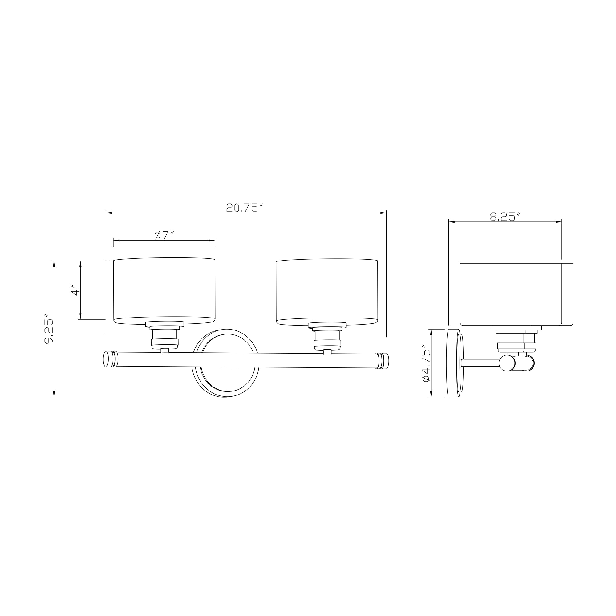 Zane Modern Black Cylinder 2-Light Bath Vanity with Clear Glass