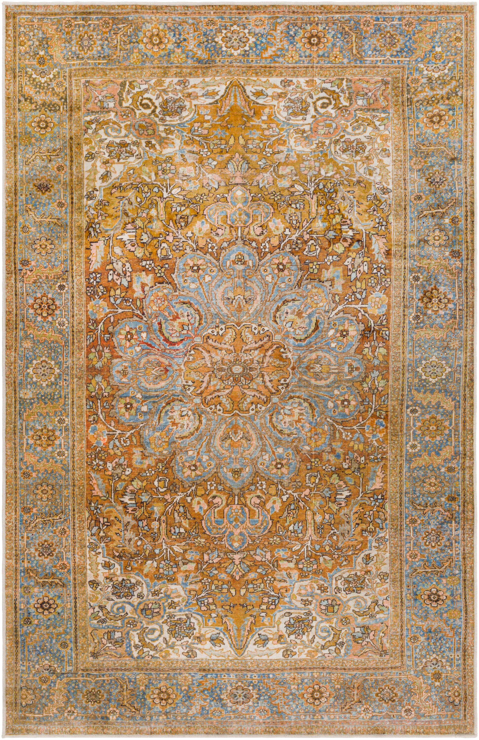 Surya LVB2302-3656 Lavable 4 x 6 (ft) Woven Polyester Saffron Rectangular Indoor Medallion Oriental Area rug